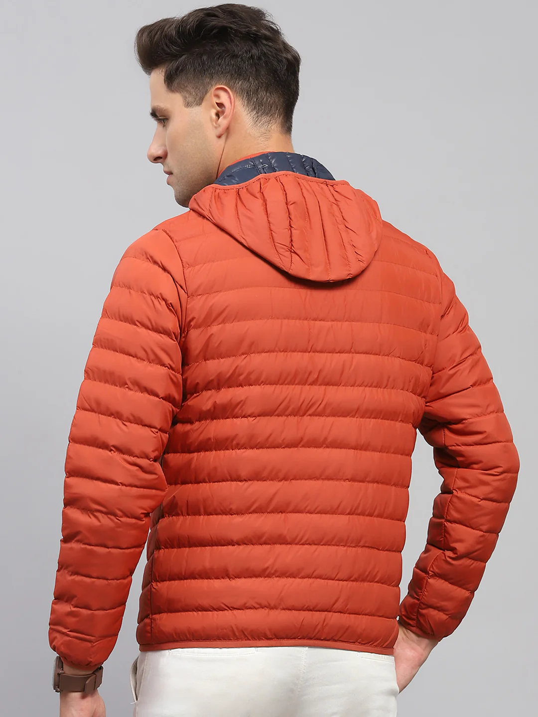 Men Rust Solid Hooded Full Sleeve Jacket - Image 5