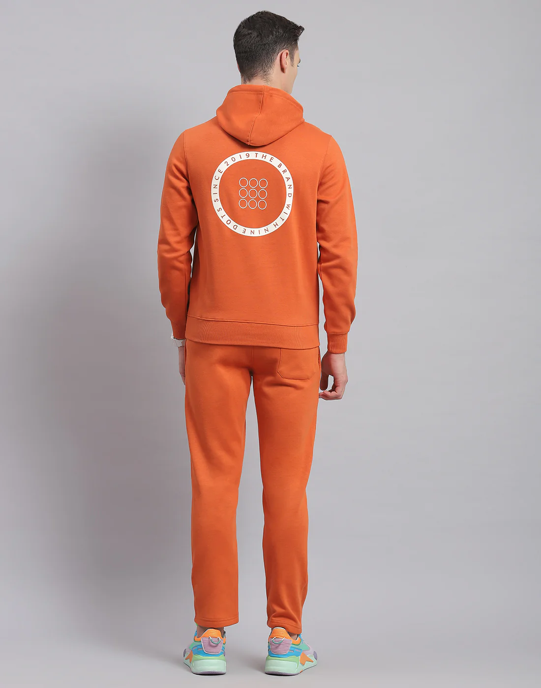 Rock.it Men Rust Solid Hooded Full Sleeve Tracksuit - Image 5