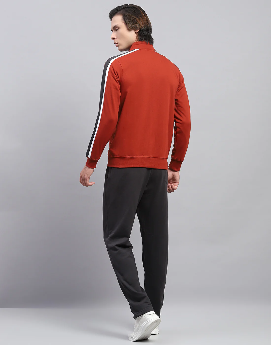 Men Rust Solid Mock Neck Full Sleeve Winter Tracksuit - Image 5
