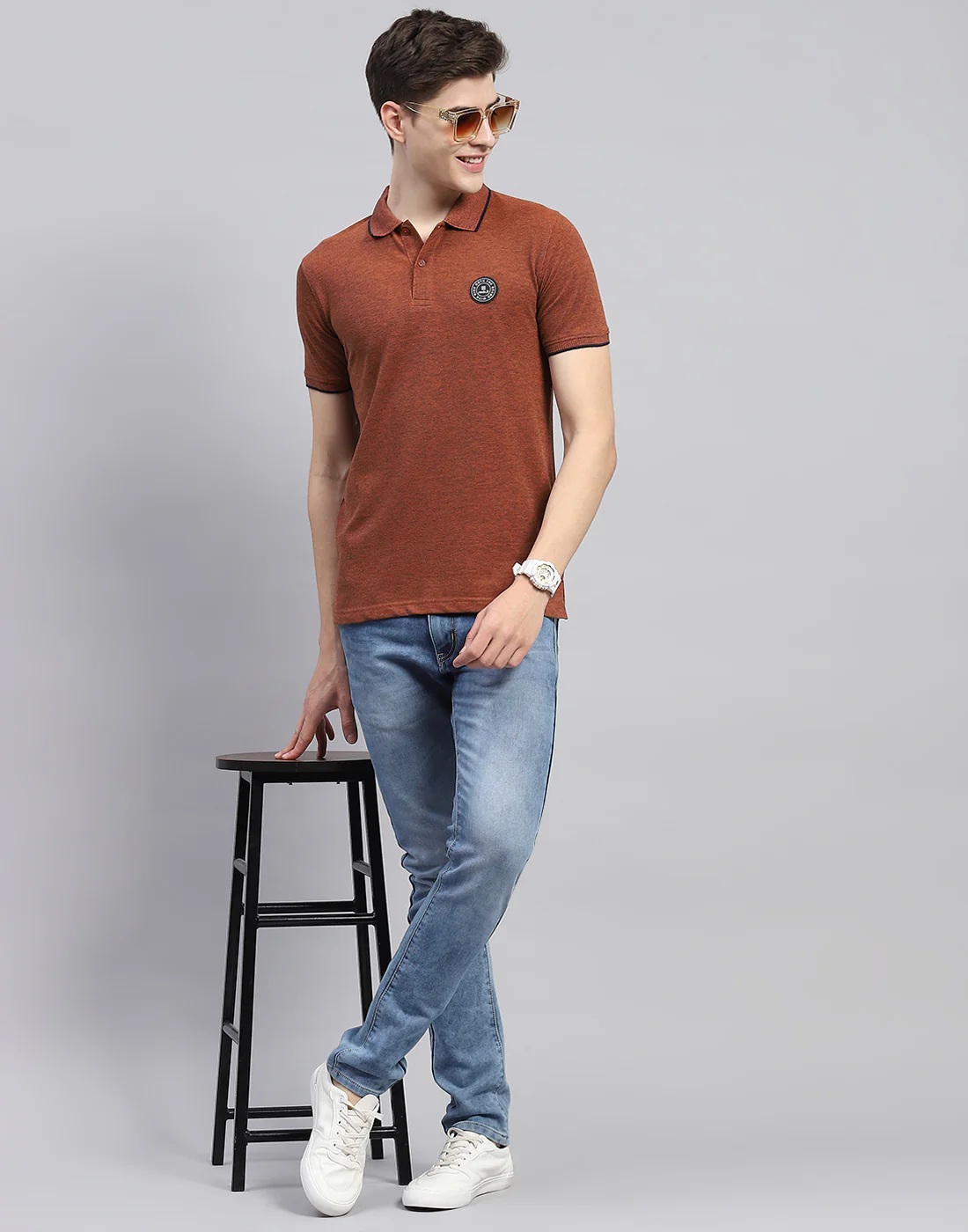 Rock.it Men Rust Solid Polo Collar Half Sleeve T-Shirt - Image 2