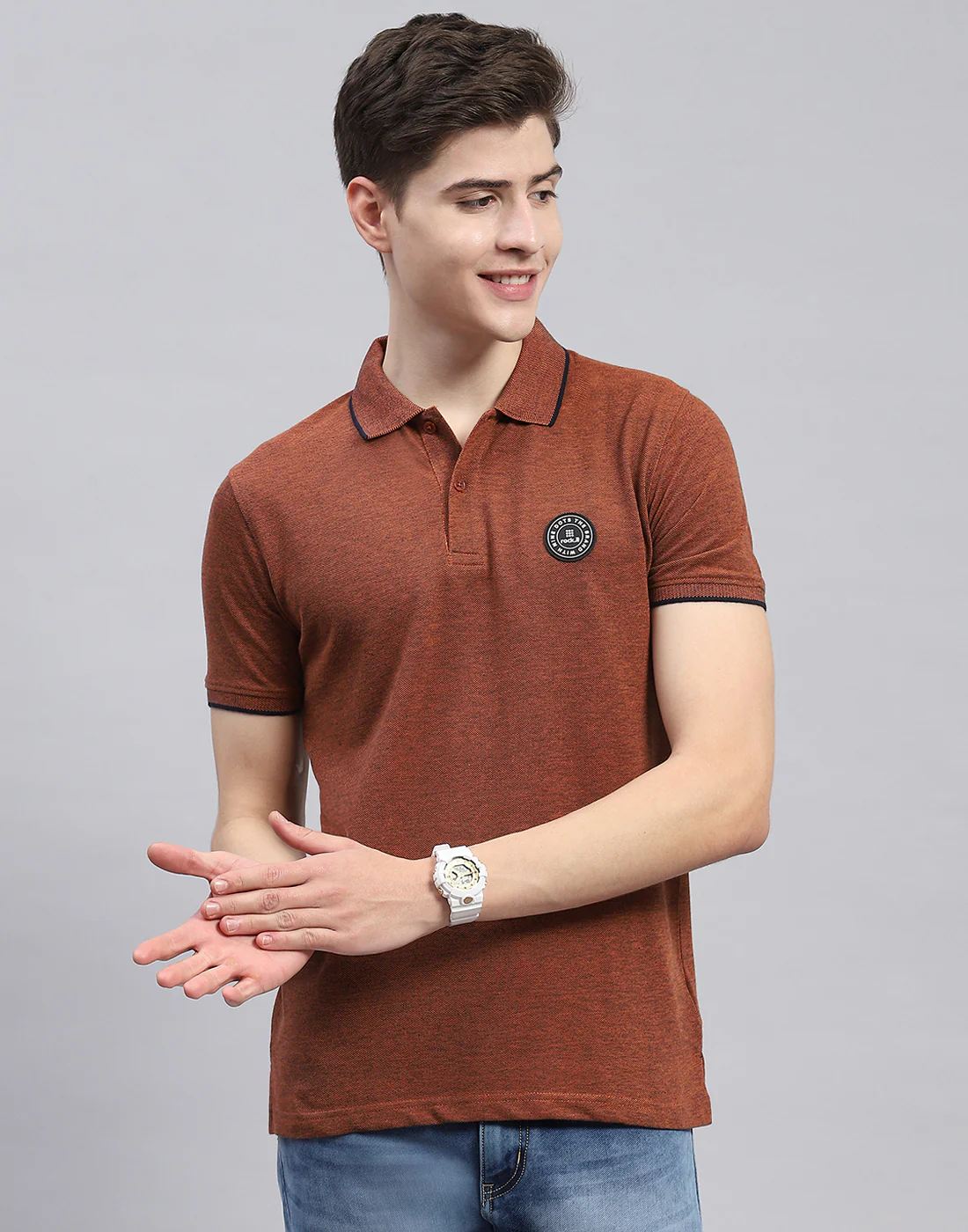 Rock.it Men Rust Solid Polo Collar Half Sleeve T-Shirt - Image 3