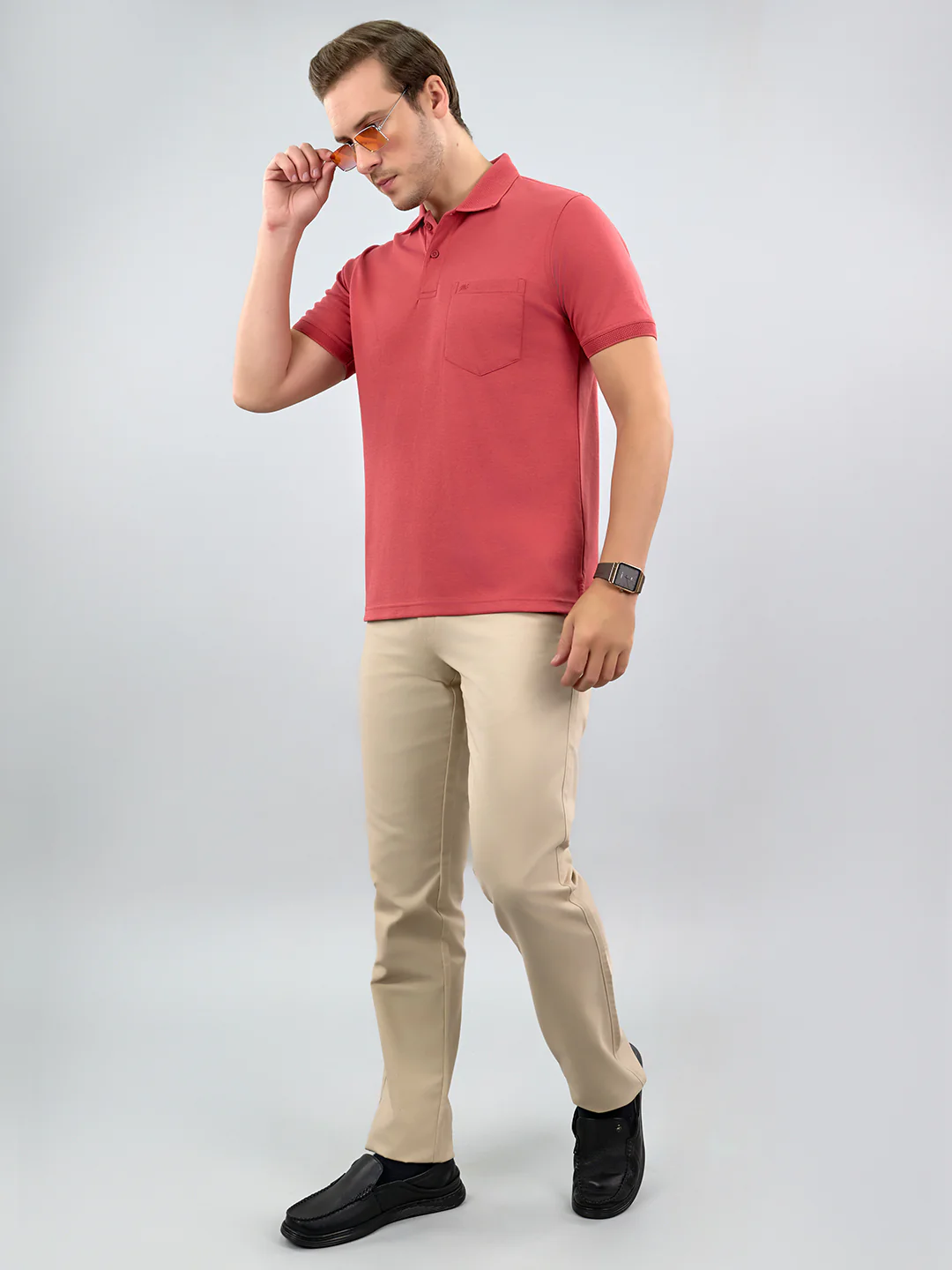 Men Rust Solid Polo Collar Half Sleeve T-Shirt - Image 7