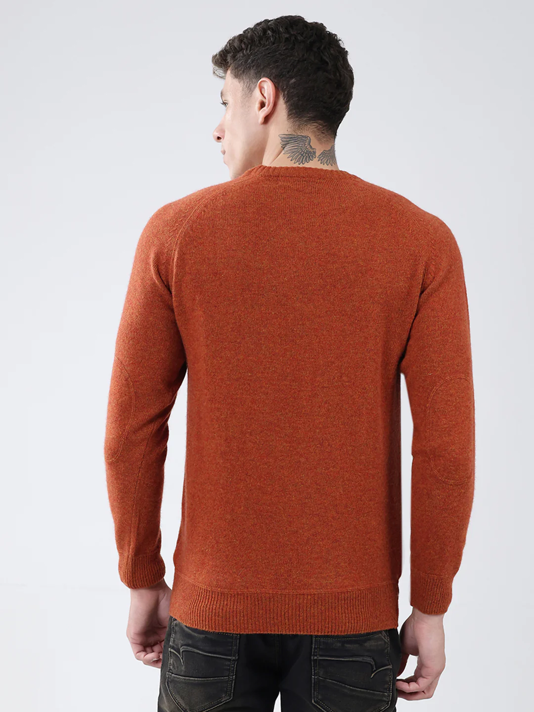 Men Rust Solid Round Neck Full Sleeve Pullover - Image 5