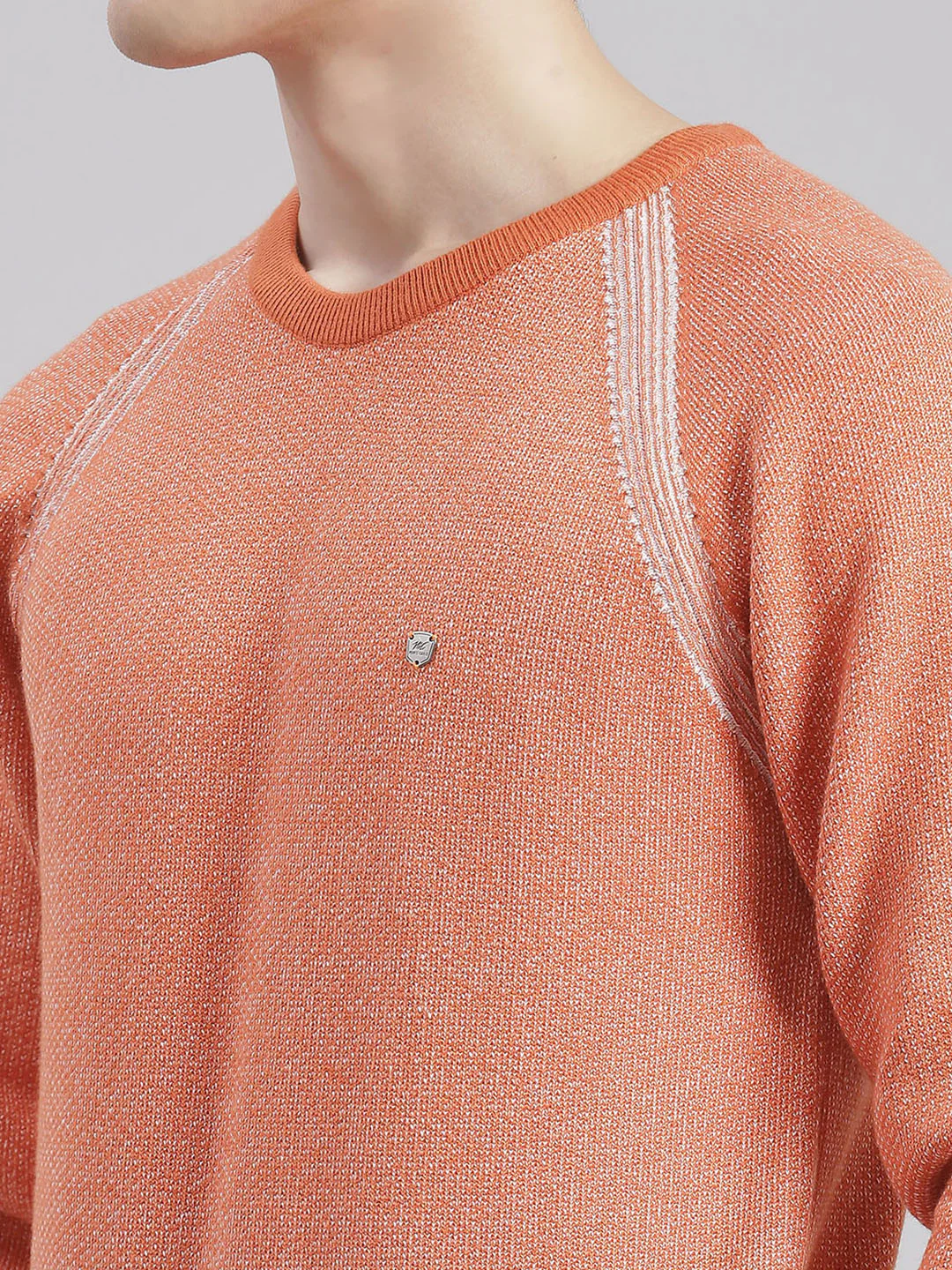 Men Rust Solid Round Neck Full Sleeve Sweaters/Pullovers - Image 7