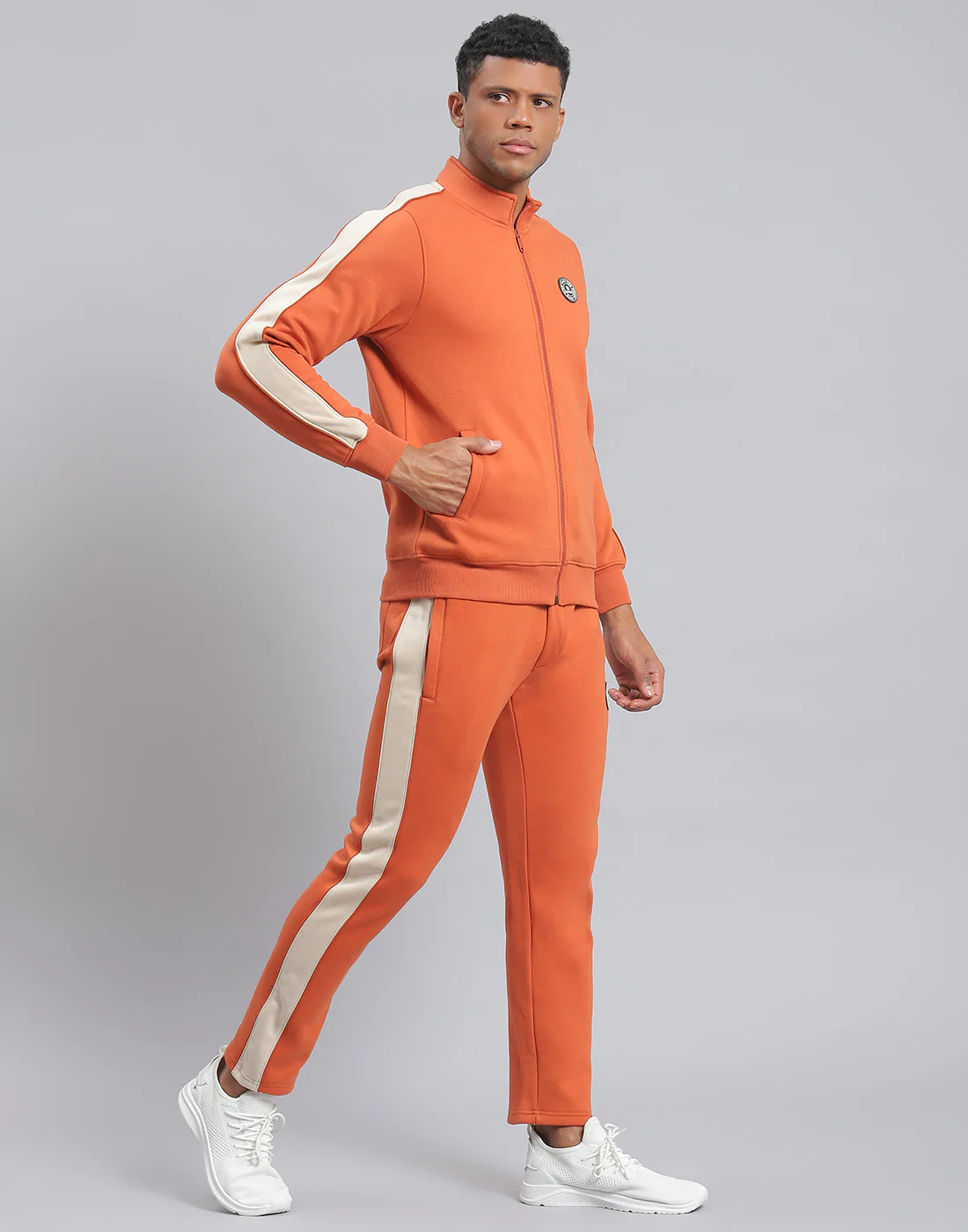 Rock.it Men Rust Solid Stand Collar Full Sleeve Tracksuit - Image 4