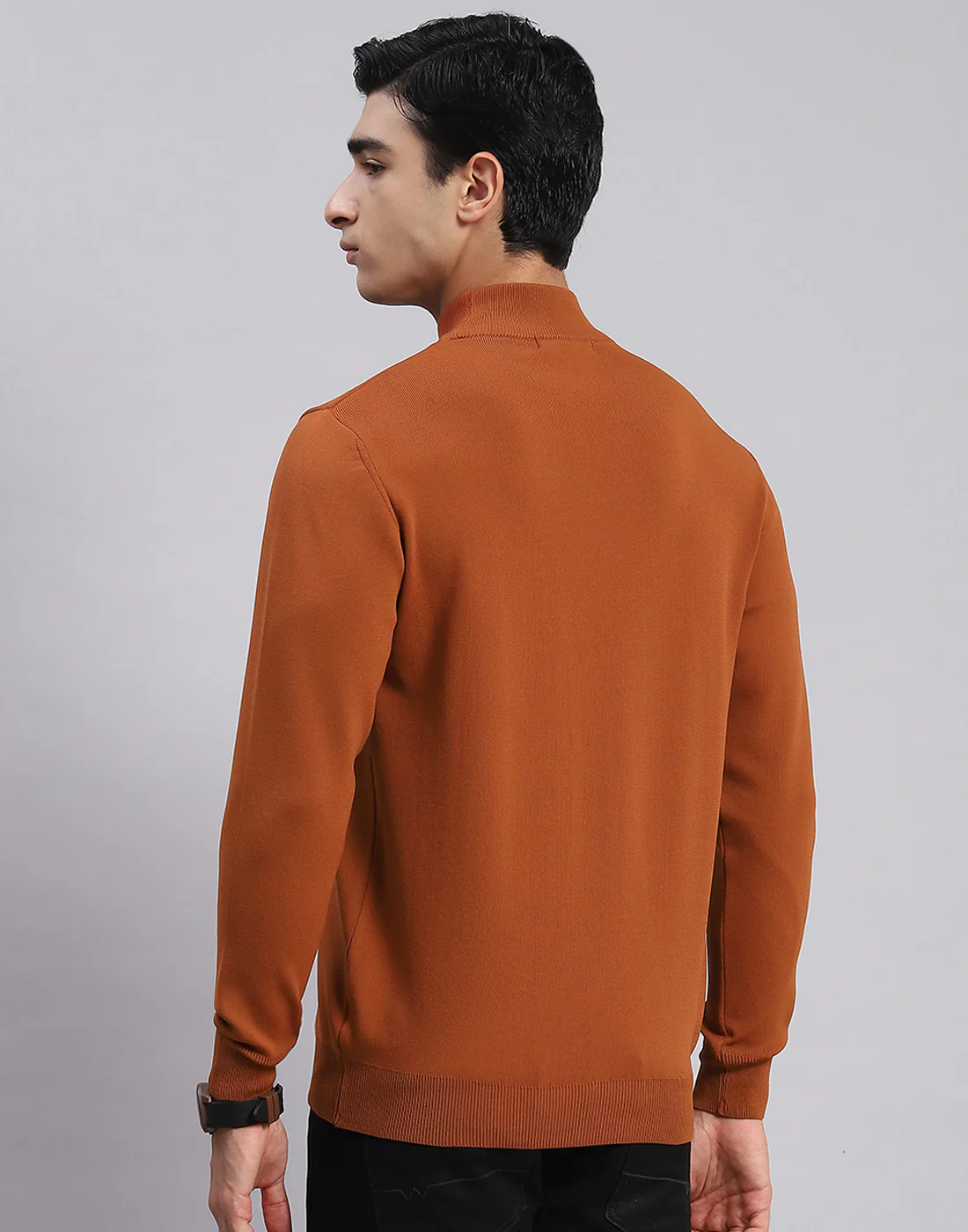 Men Rust Solid T Neck Full Sleeve Sweaters/Pullovers - Image 6