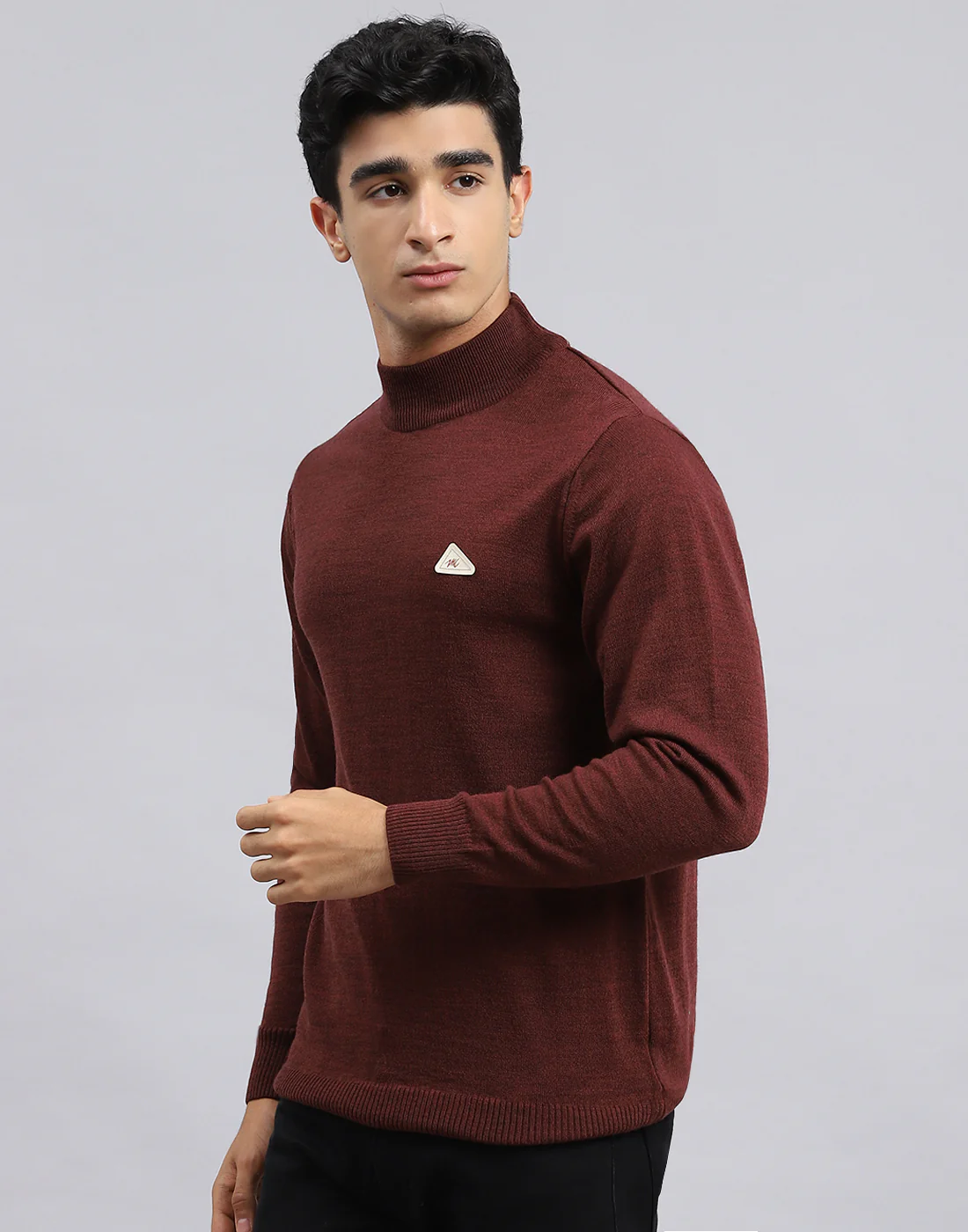 Men Rust Solid Turtle Neck Full Sleeve Pullover - Image 3