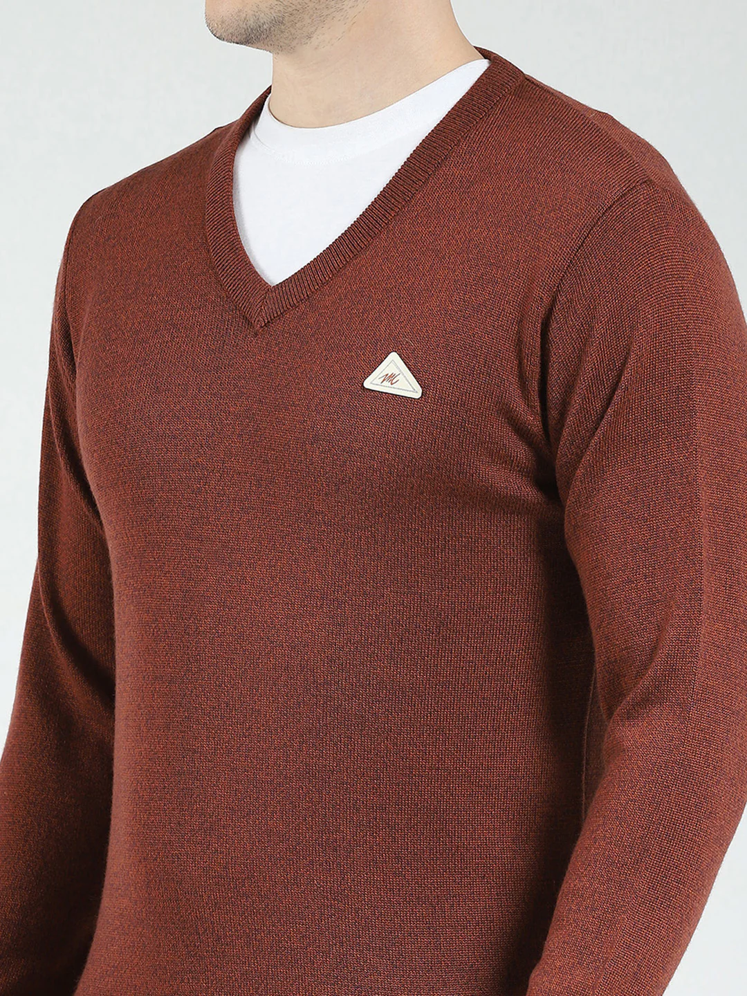 Men Rust Solid V Neck Full Sleeve Pullover - Image 7