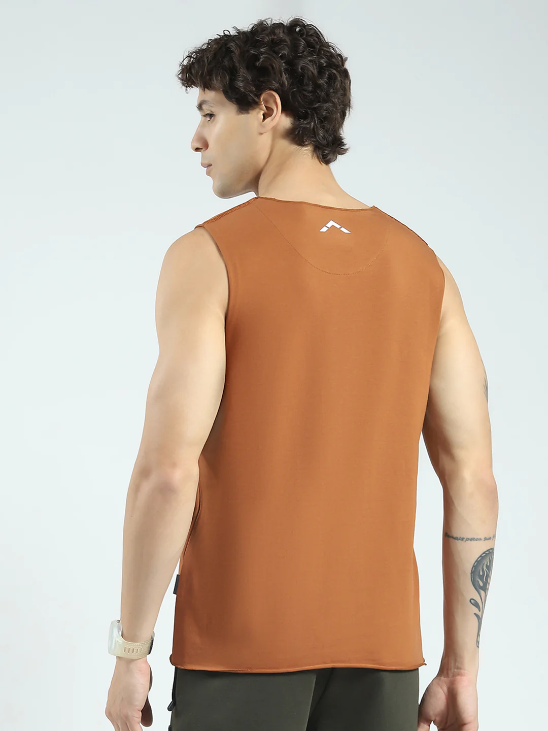 Rock.it Men Rust Solid Round Neck Sleeveless T-Shirt - Image 5