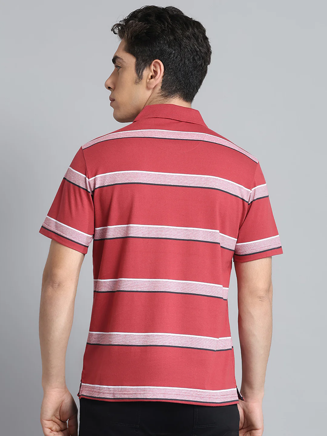 Men Rust Stripe Collar Half Sleeve T-Shirt - Image 5