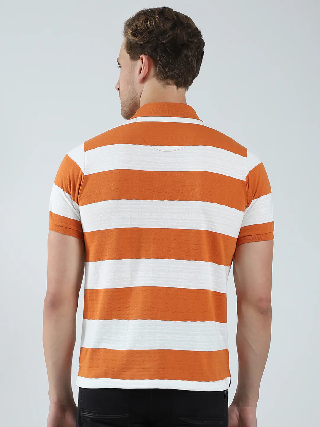 Men Rust Stripe Collar Half Sleeve T-Shirt - Image 5