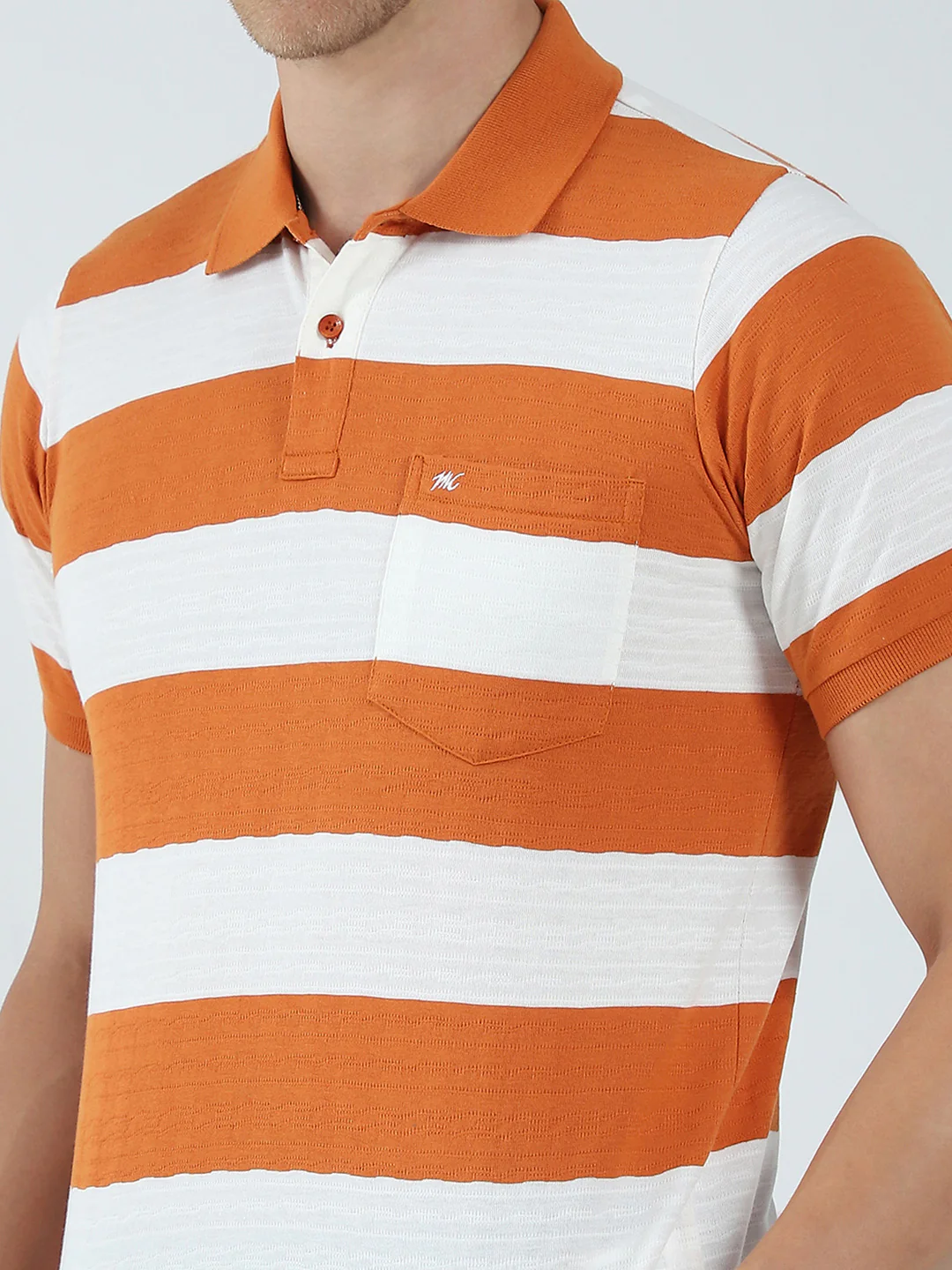 Men Rust Stripe Collar Half Sleeve T-Shirt - Image 7