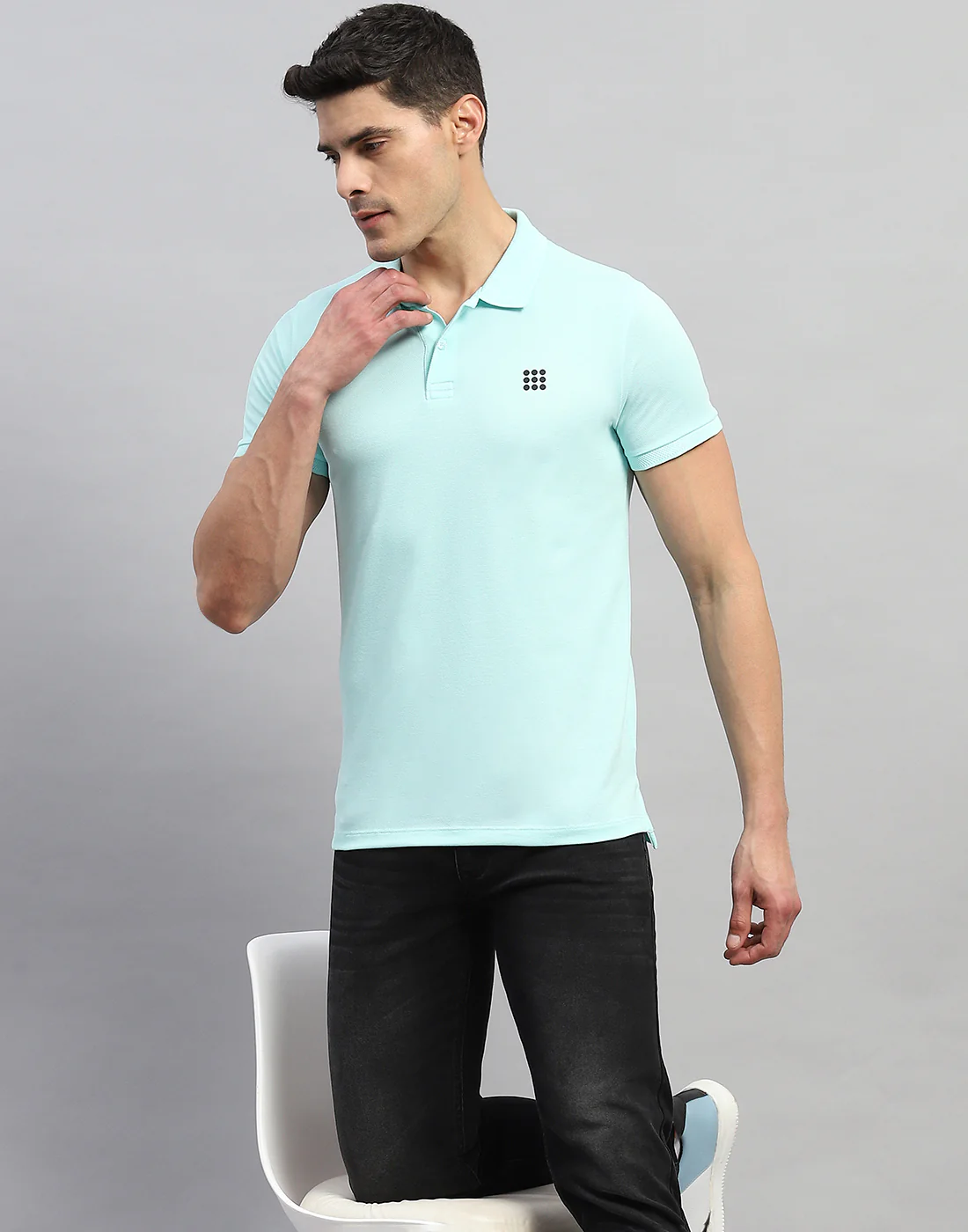 Rock.it Men Sea Blue Solid Polo Collar Half Sleeve T-Shirt - Image 2
