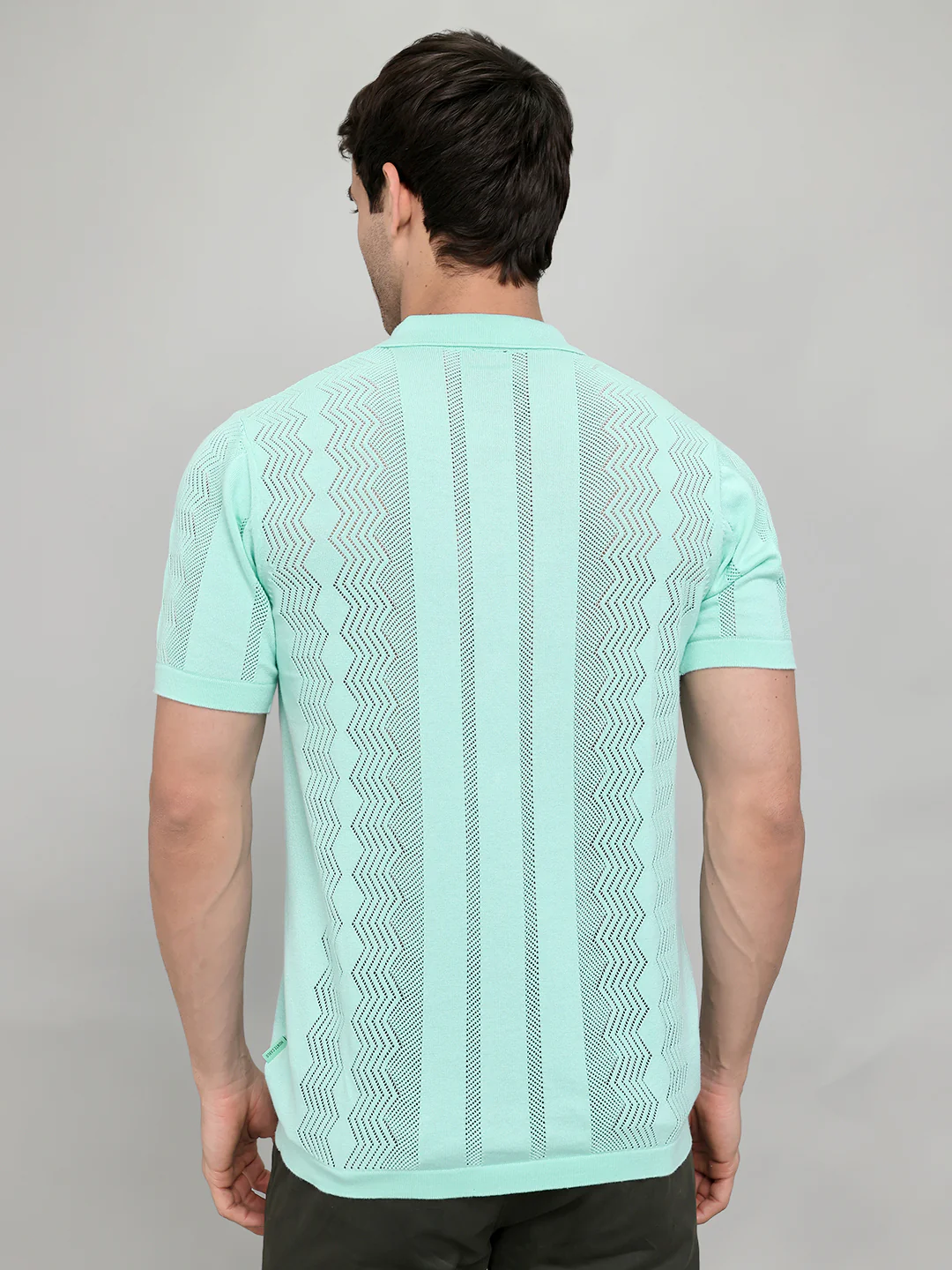 Men Sea Green Self Design Collar Half Sleeve Shirt - Image 5