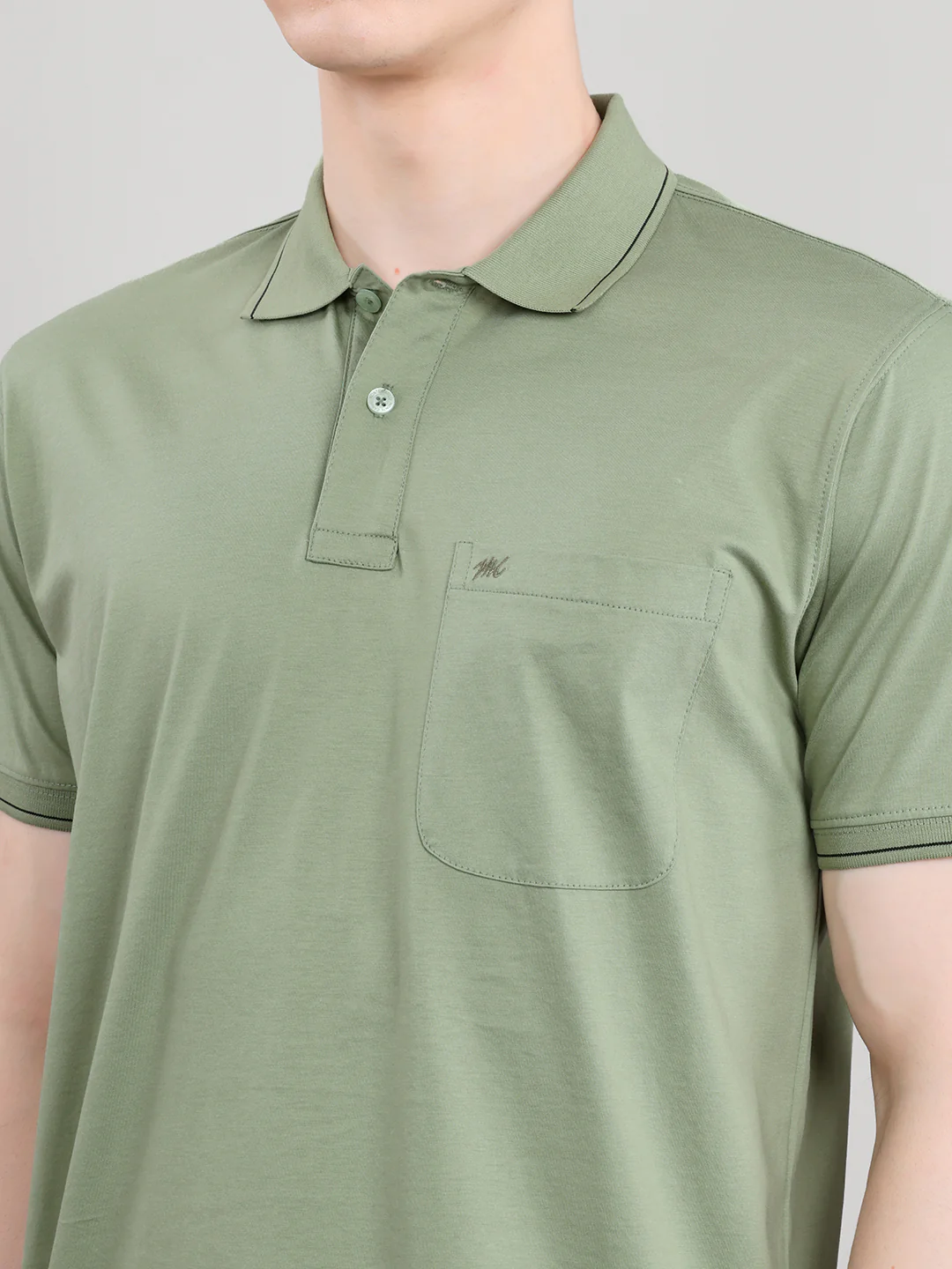 Men Sea Green Solid Collar Half Sleeve T-Shirt - Image 5