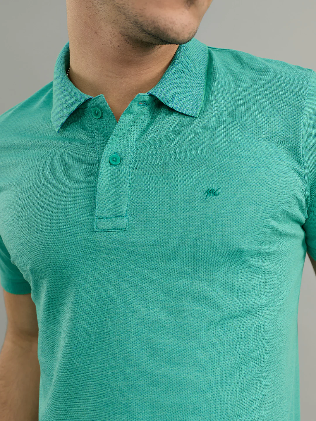 Men Sea Green Solid Collar Half Sleeve T-Shirt - Image 5