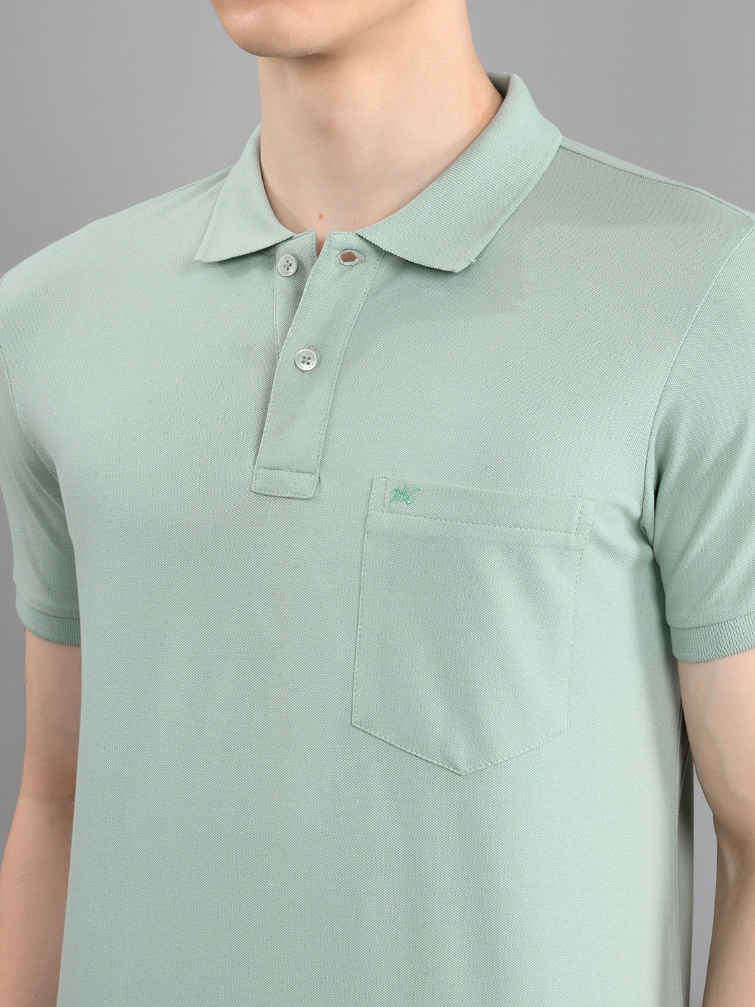 Men Sea Green Solid Collar Half Sleeve T-Shirt - Image 5