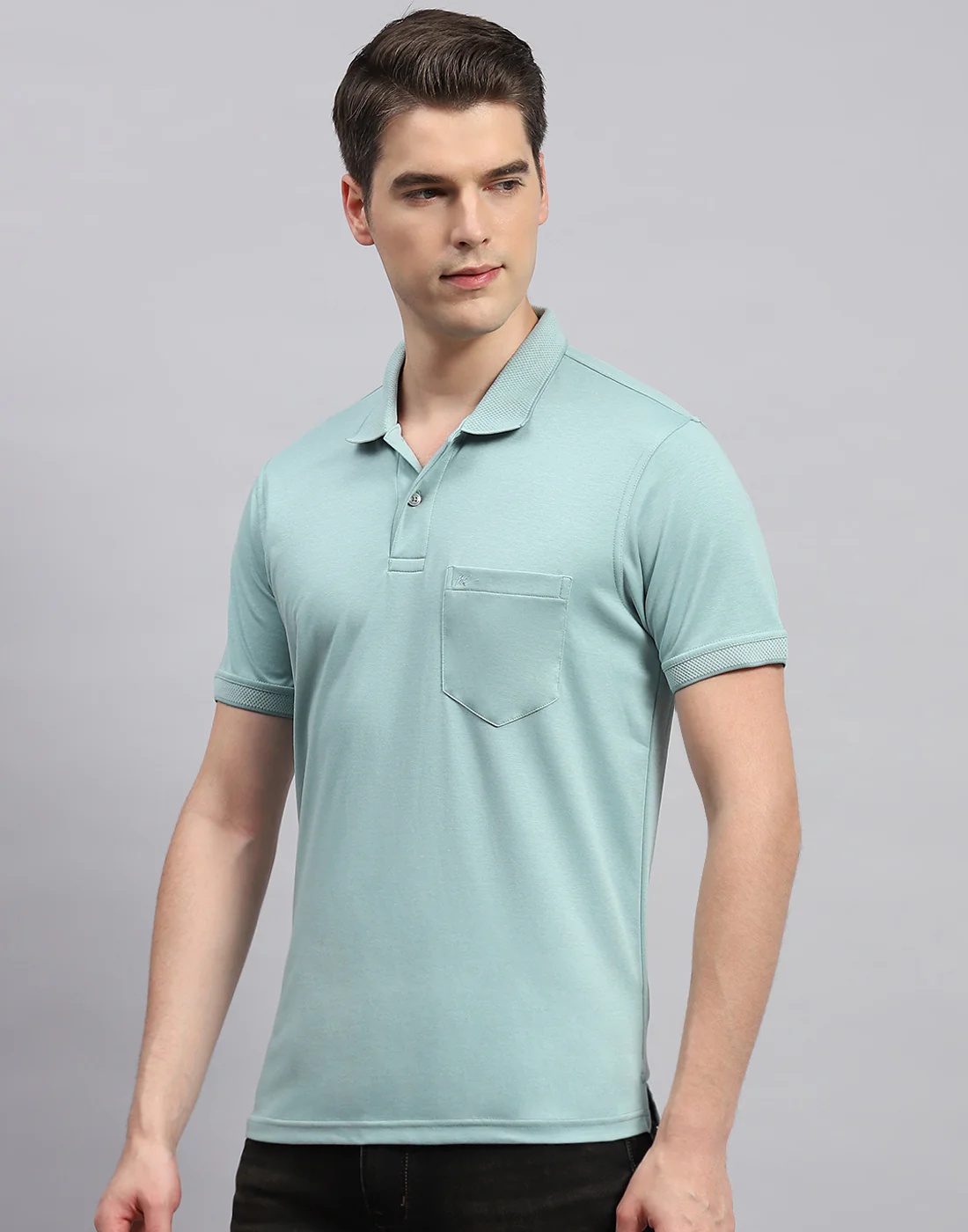 Men Sea Green Solid Collar Neck Half Sleeve T-Shirt - Image 3