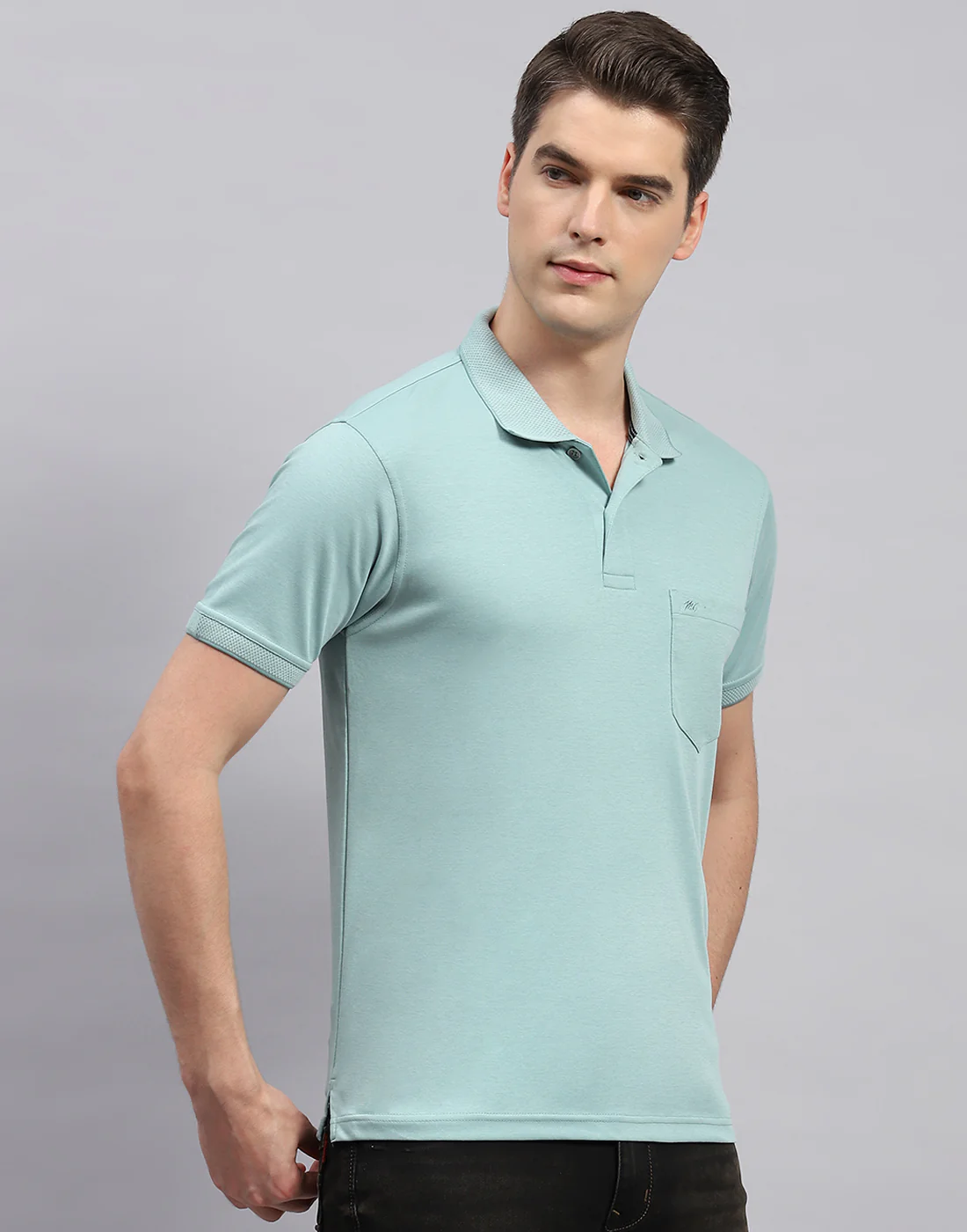 Men Sea Green Solid Collar Neck Half Sleeve T-Shirt - Image 4