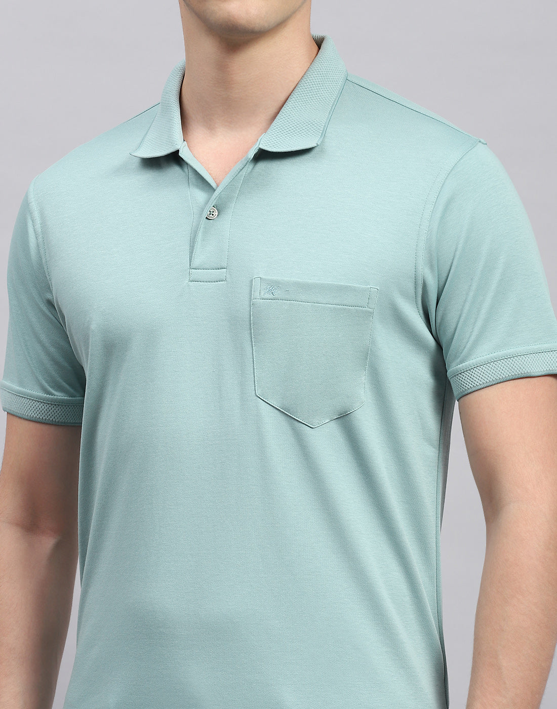Men Sea Green Solid Collar Neck Half Sleeve T-Shirt - Image 6