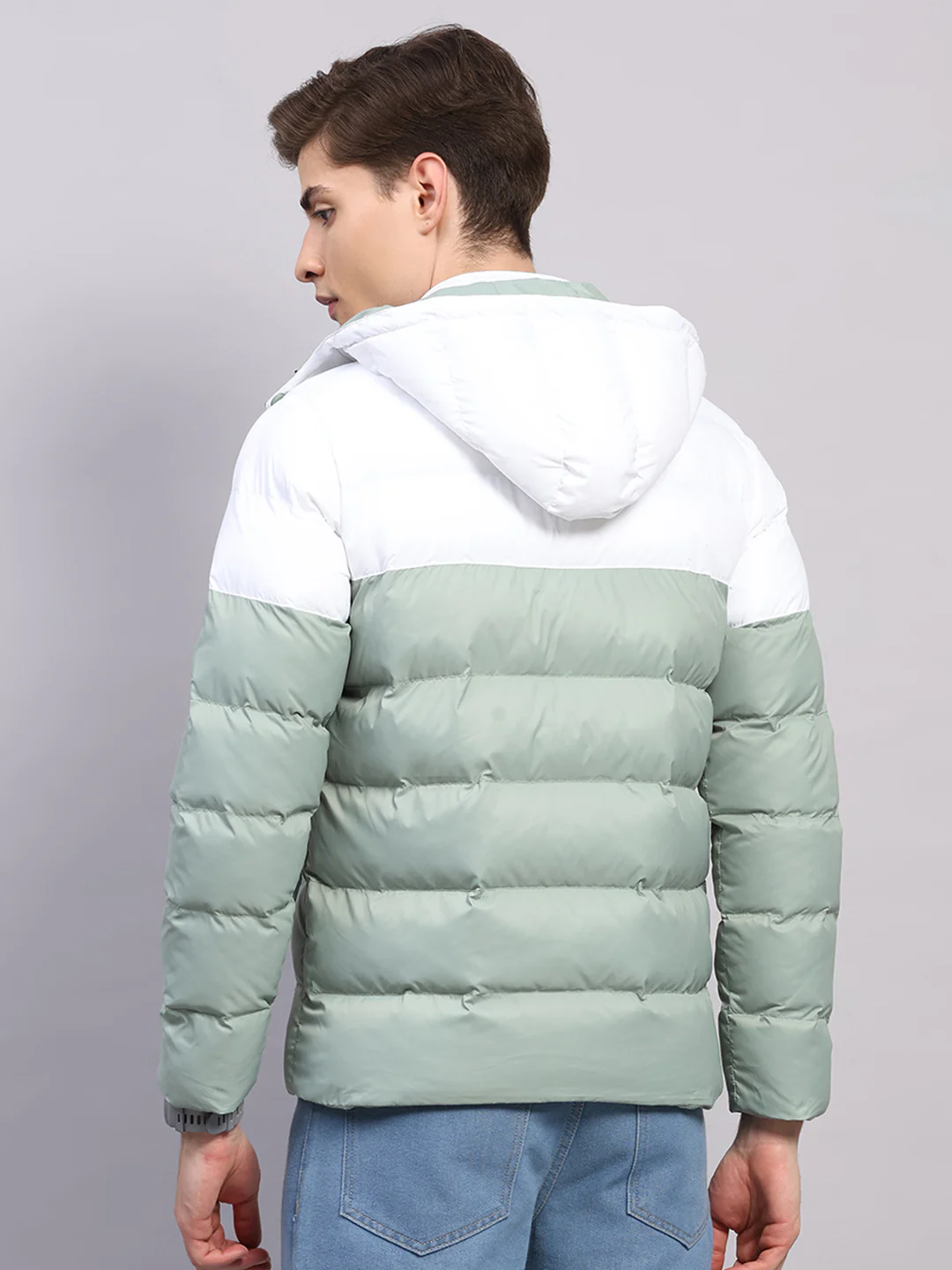 Men Sea Green Solid Hooded Full Sleeve Jacket - Image 5