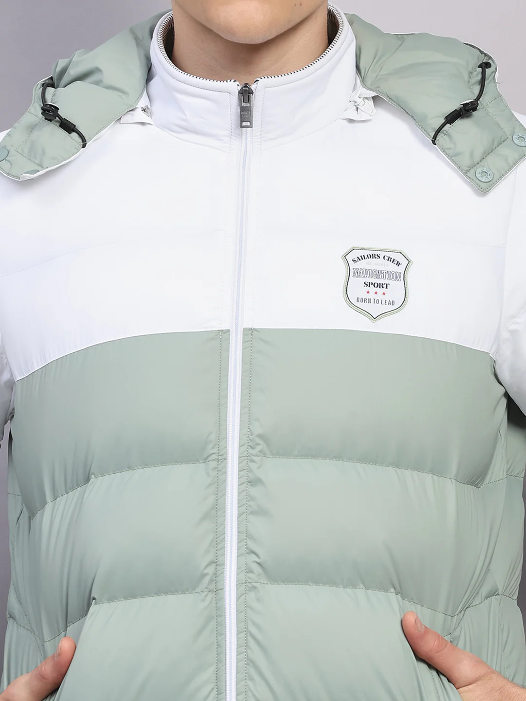 Men Sea Green Solid Hooded Full Sleeve Jacket - Image 6