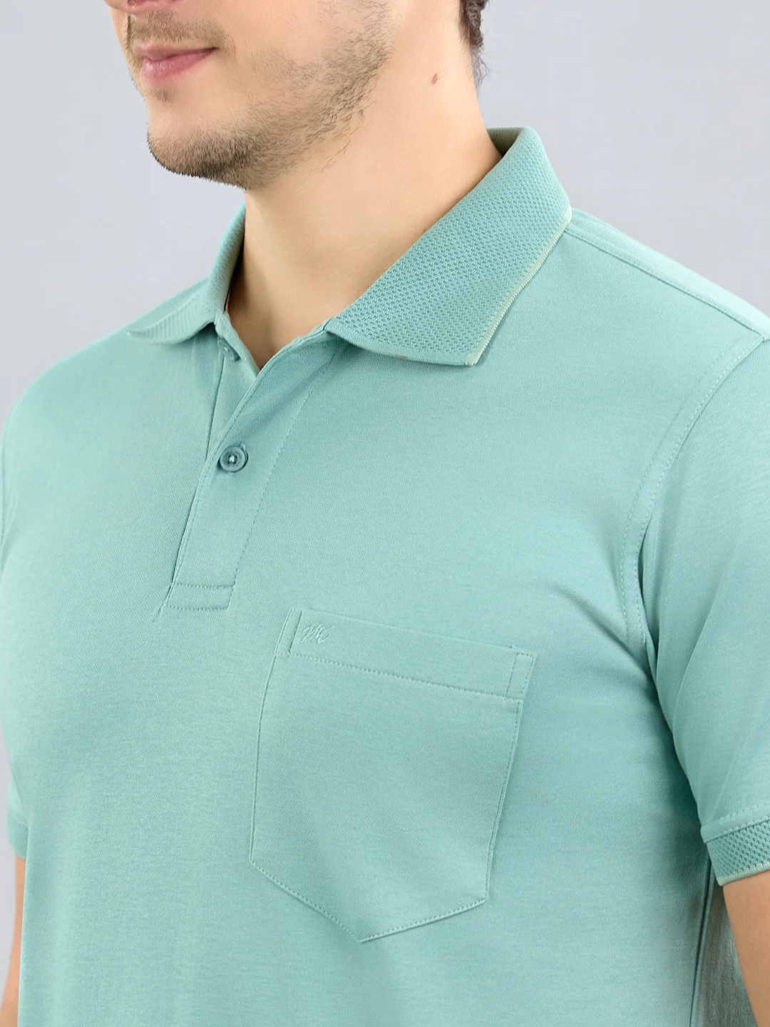 Men Sea Green Solid Polo Collar Half Sleeve T-Shirt - Image 5