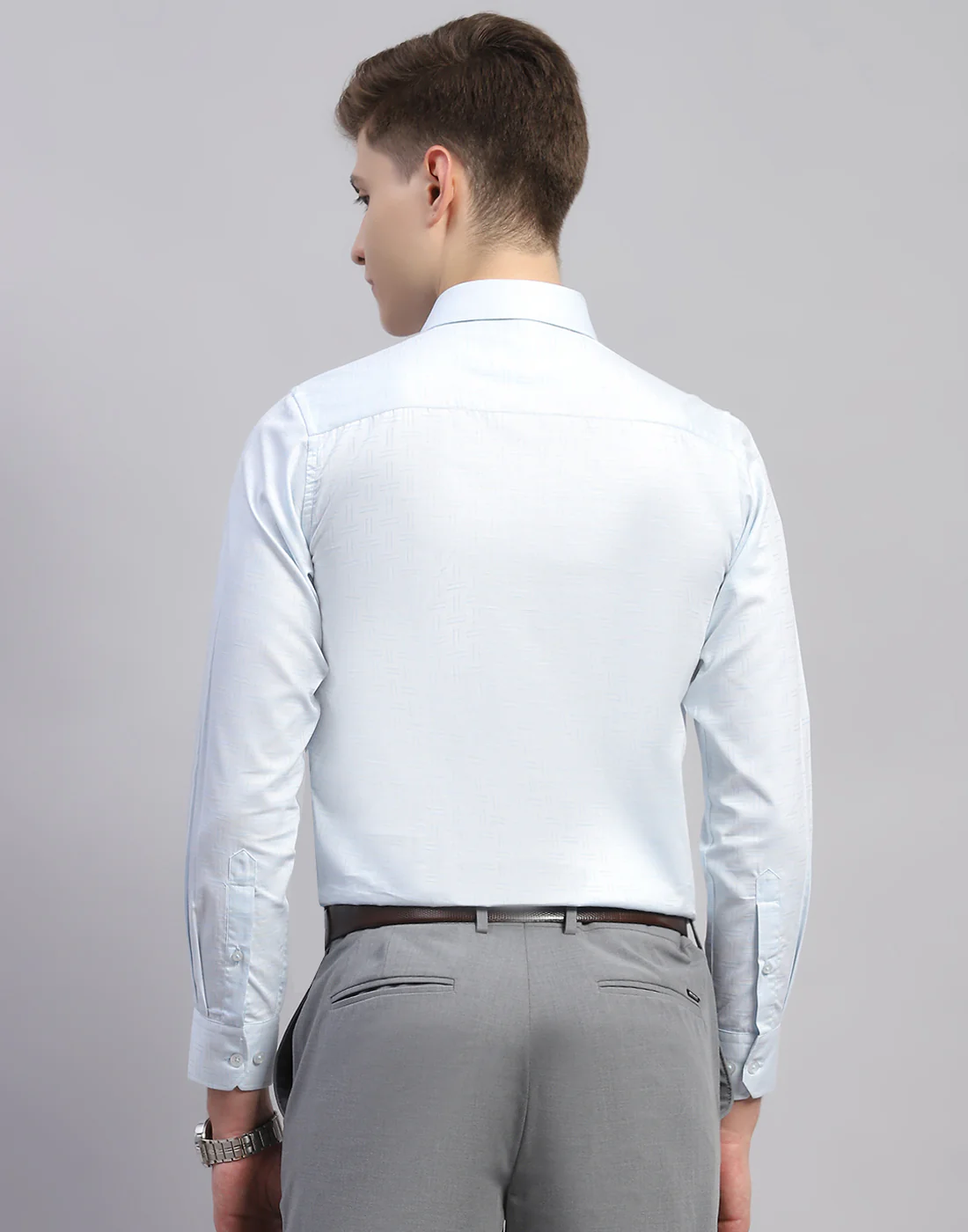 Men Sky Blue Check Collar Full Sleeve Shirt - Image 5