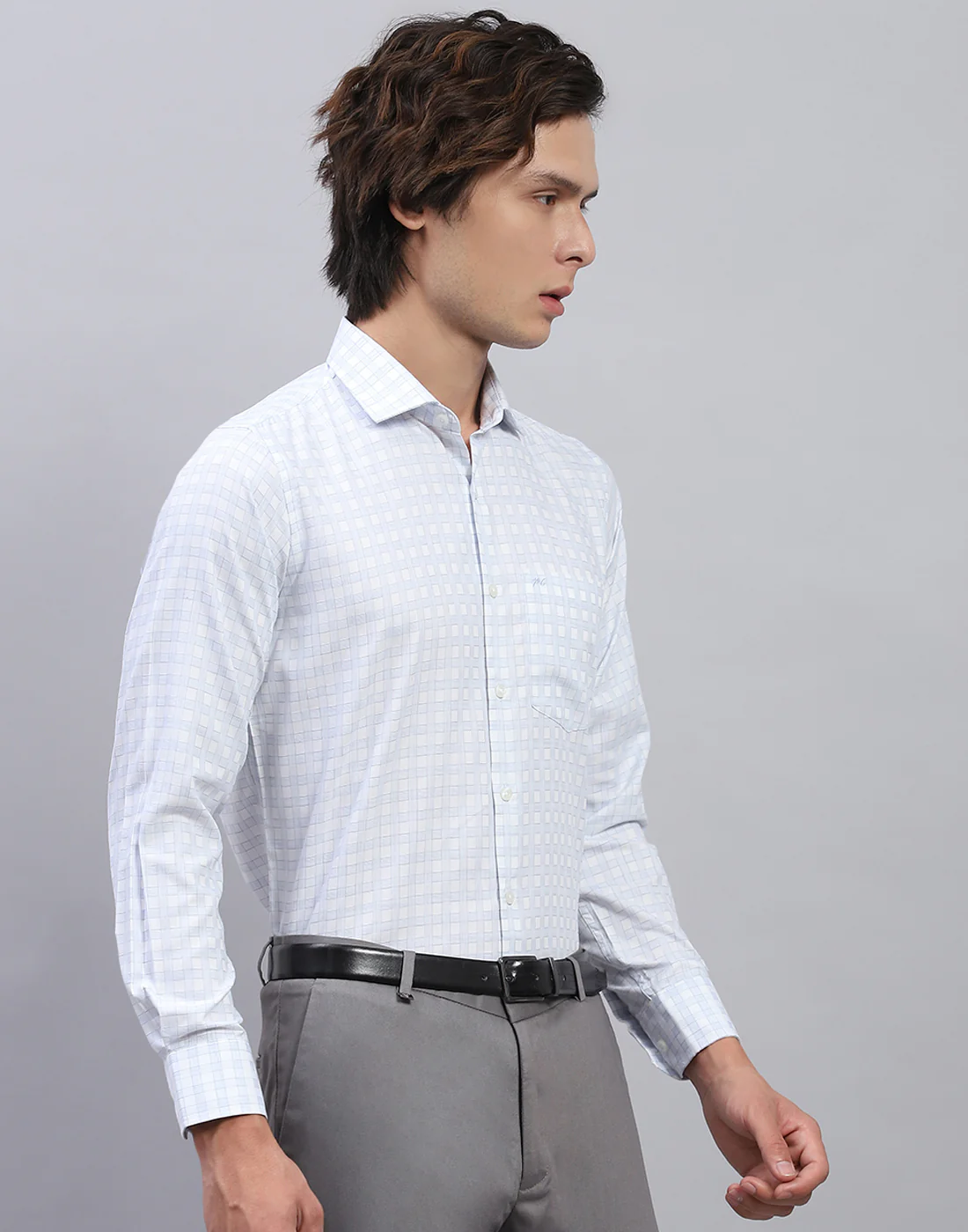 Men Sky Blue Check Collar Full Sleeve Shirt - Image 4