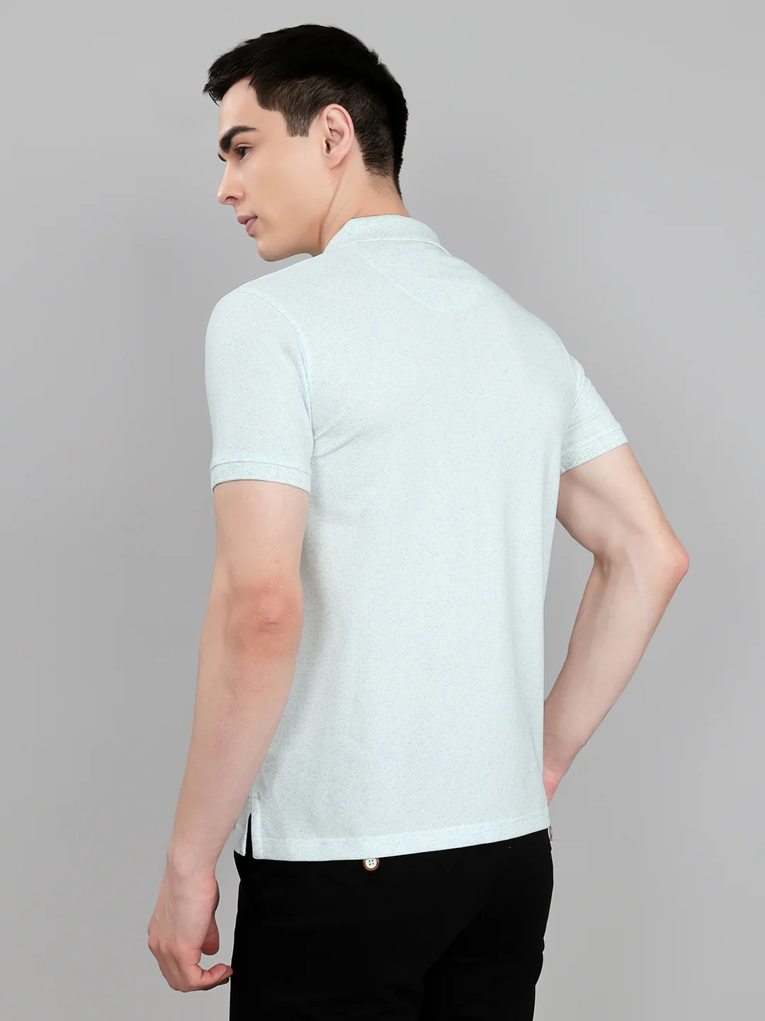 Men Sky Blue Melange Collar Half Sleeve T-Shirt - Image 3