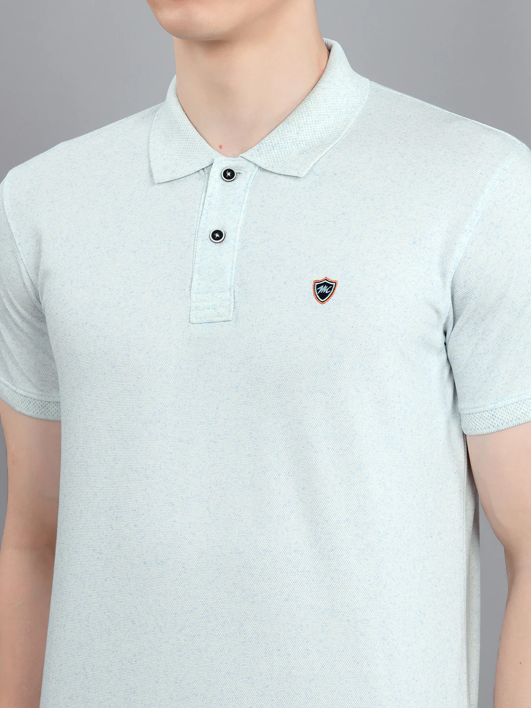 Men Sky Blue Melange Collar Half Sleeve T-Shirt - Image 4