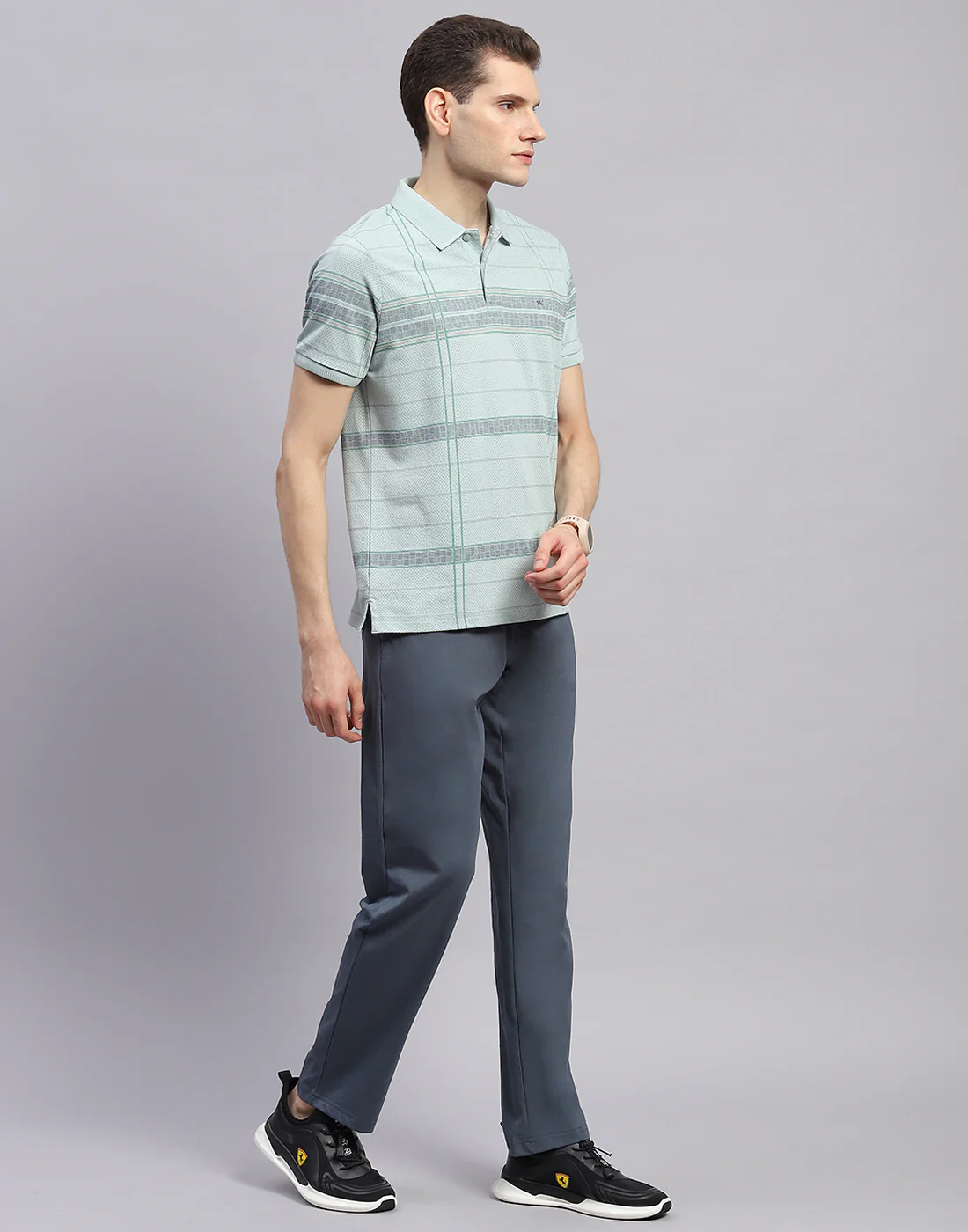 Men Sky Blue & Navy Blue Solid Polo Collar Half Sleeve Lower Set - Image 4