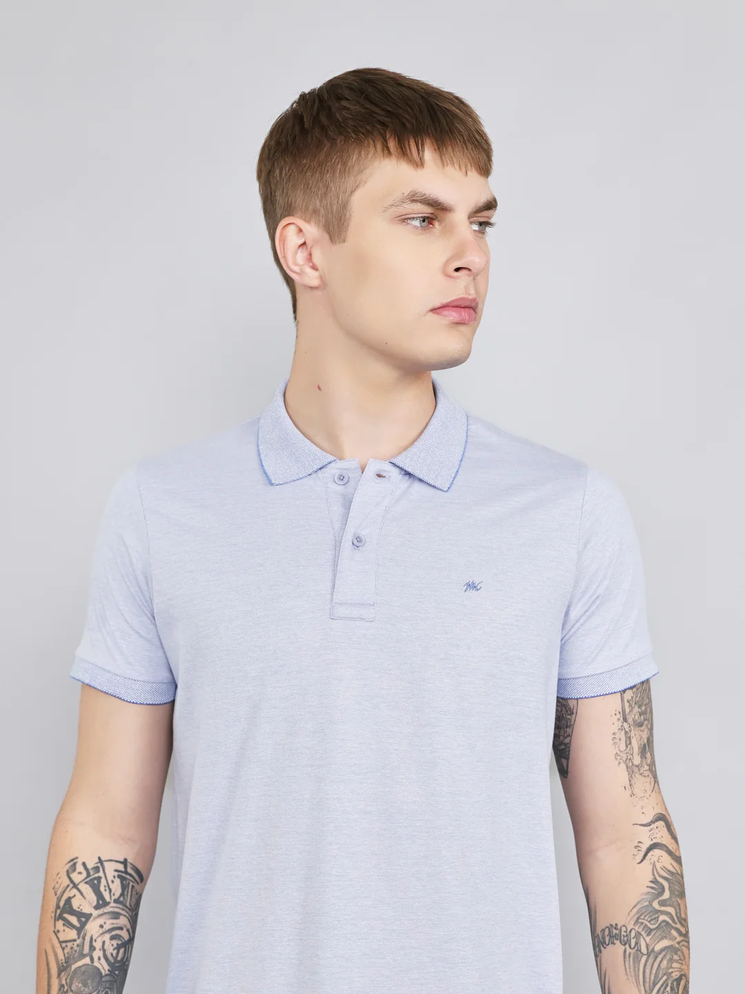 Men Sky Blue Plain Collar Half Sleeve T-Shirt - Image 5