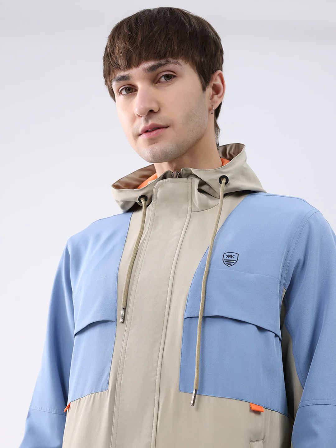Men Sky Blue Printed Collar Full Sleeve Jacket - Image 7