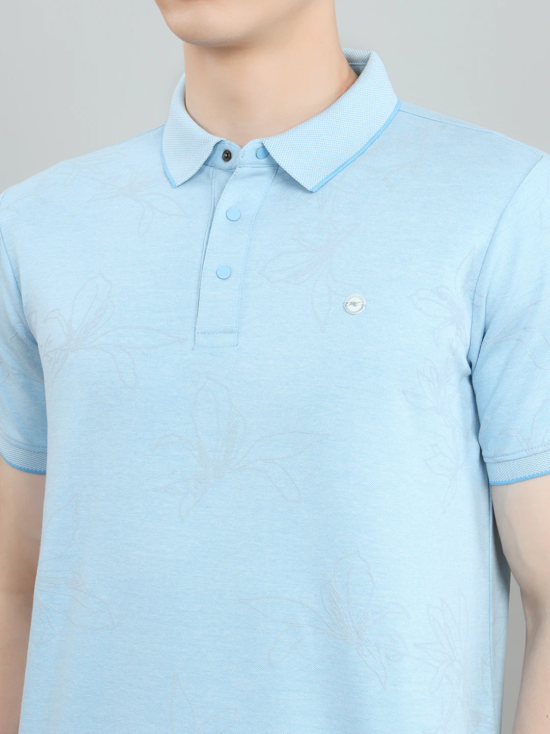 Men Sky Blue Printed Collar Half Sleeve T-Shirt - Image 5