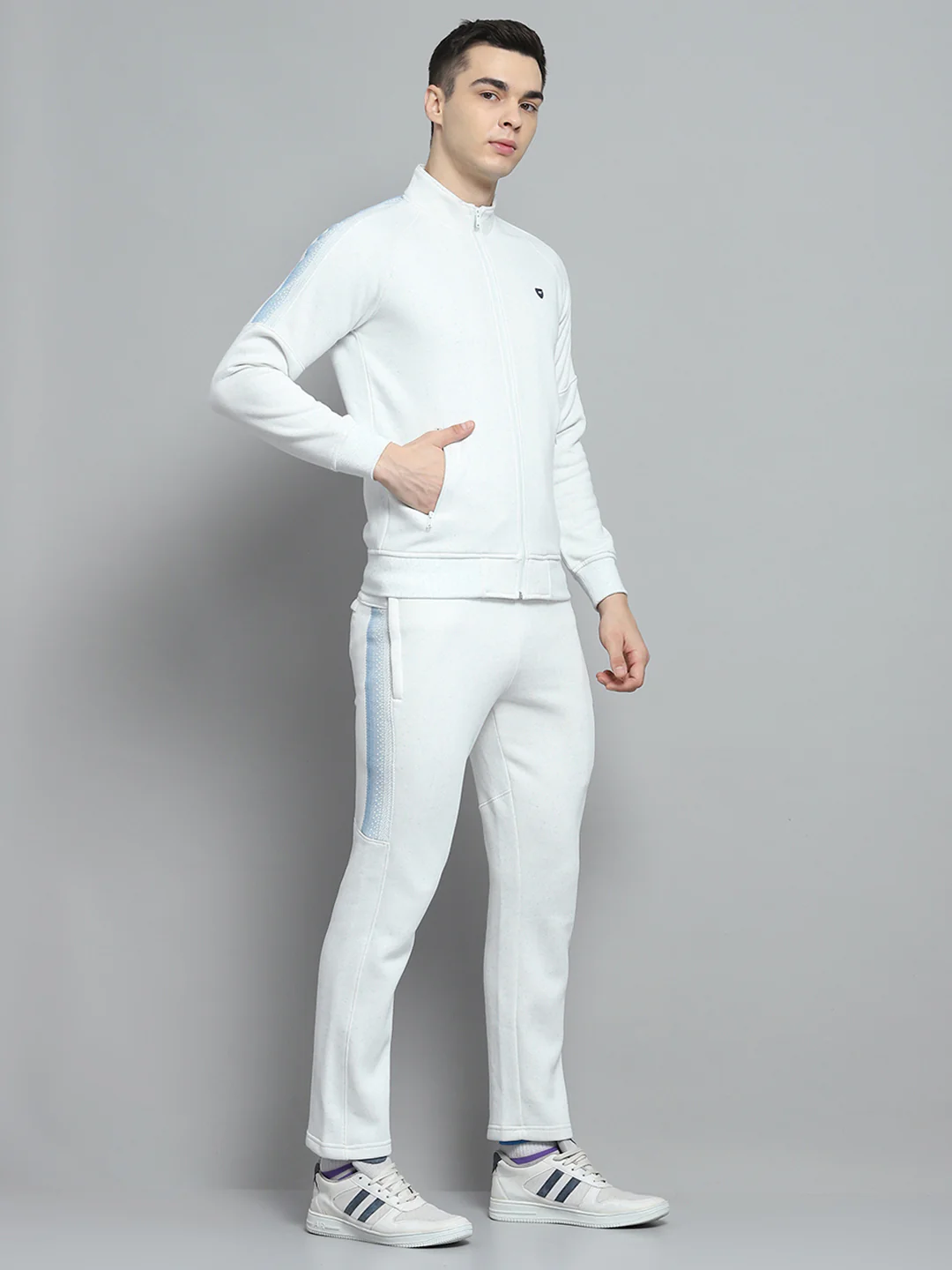 Men Sky Blue Printed Mock Neck Full Sleeve Winter Tracksuit - Image 4