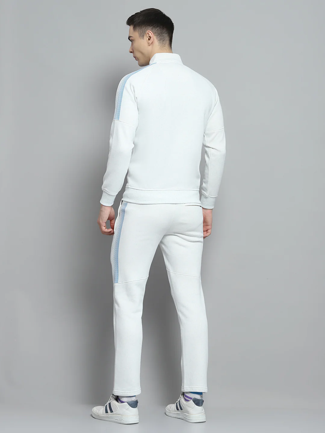 Men Sky Blue Printed Mock Neck Full Sleeve Winter Tracksuit - Image 5