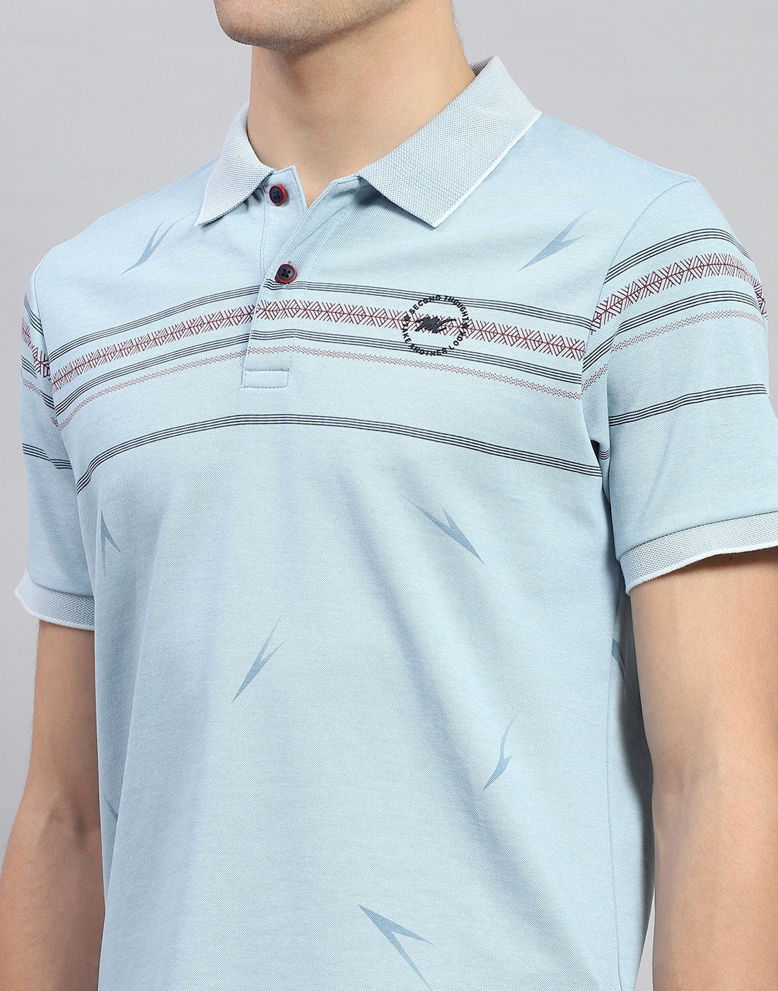 Men Sky Blue Printed Polo Collar Half Sleeve T-Shirt - Image 7
