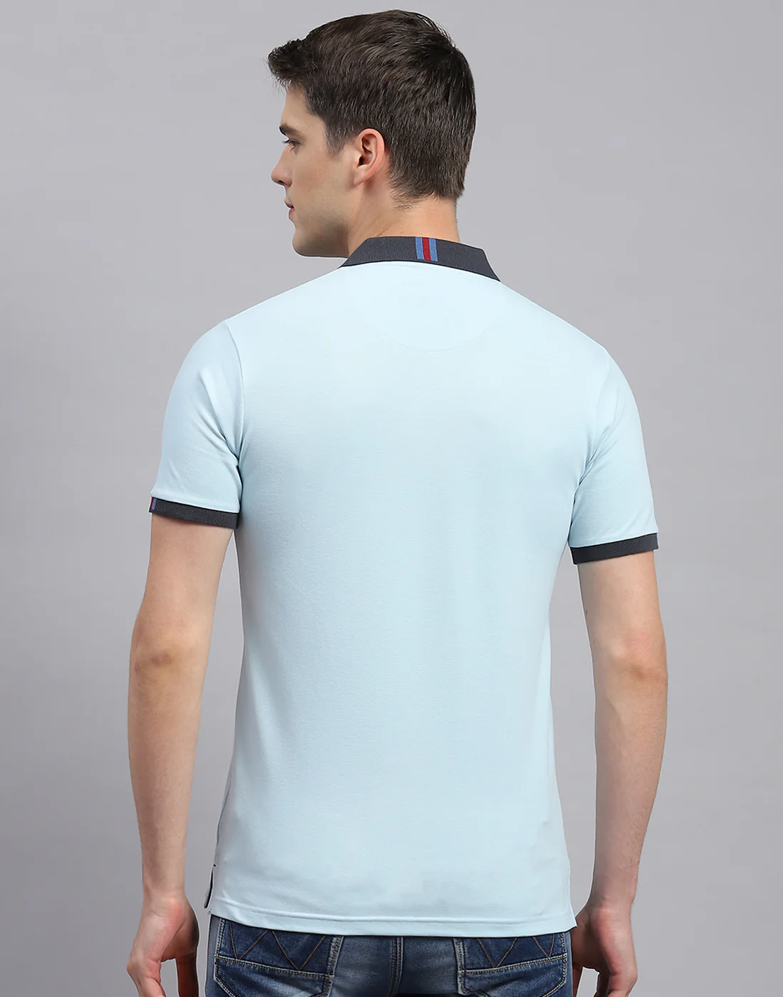 Men Sky Blue Printed Polo Collar Half Sleeve T-Shirt - Image 5