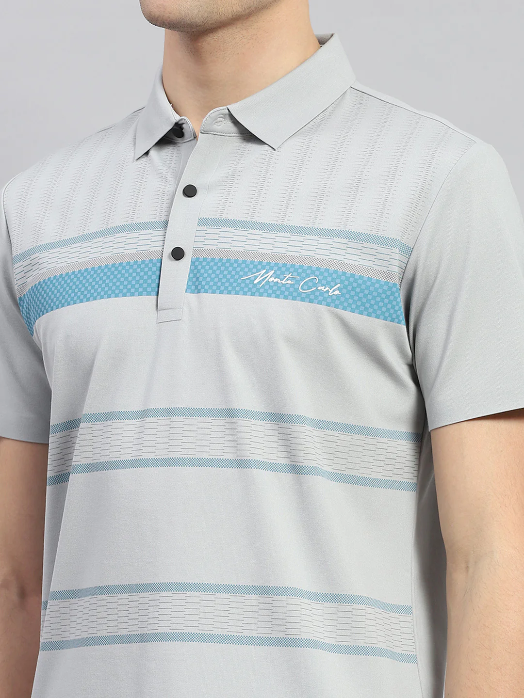 Men Grey Printed Polo Collar Half Sleeve T-Shirt - Image 7