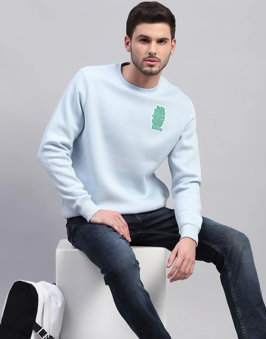 Rock.it Men Sky Blue Printed Round Neck Full Sleeve Sweatshirt - Image 6