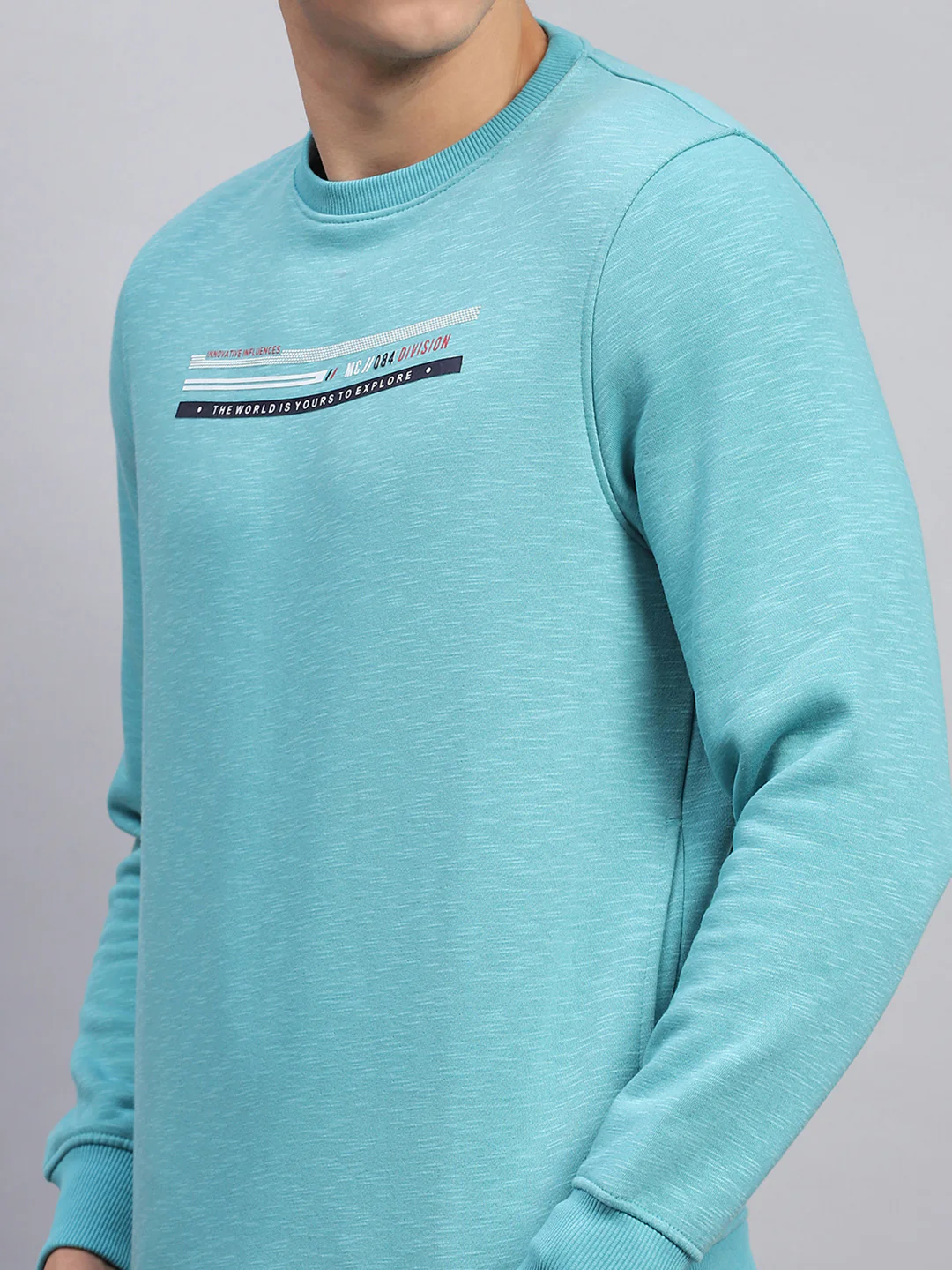 Men Sky Blue Printed Round Neck Full Sleeve Sweatshirt - Image 6