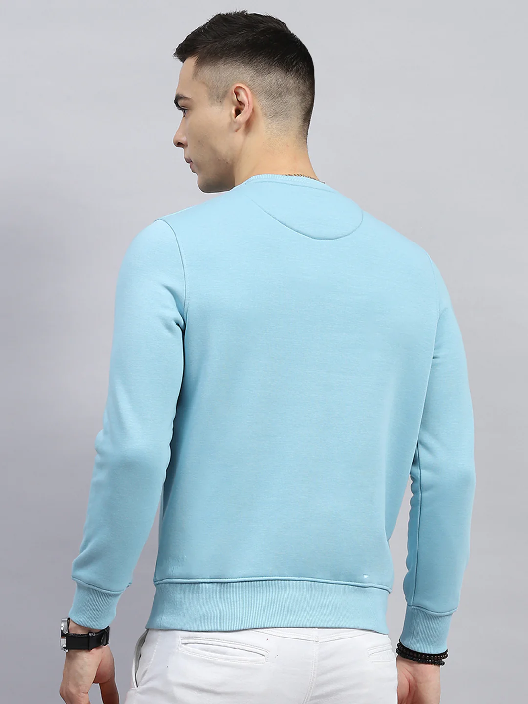 Men Sky Blue Printed Round Neck Full Sleeve Sweatshirt - Image 5