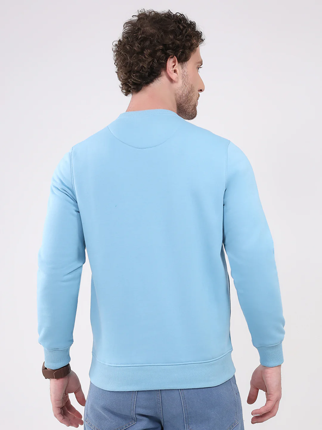 Men Sky Blue Printed Round Neck Full Sleeve Sweatshirt - Image 5