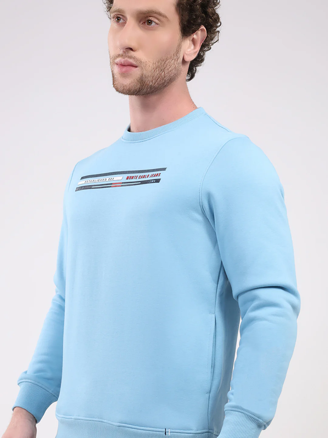 Men Sky Blue Printed Round Neck Full Sleeve Sweatshirt - Image 6