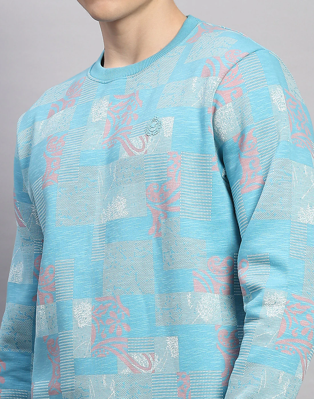 Men Sky Blue Printed Round Neck Full Sleeve Sweatshirt - Image 6