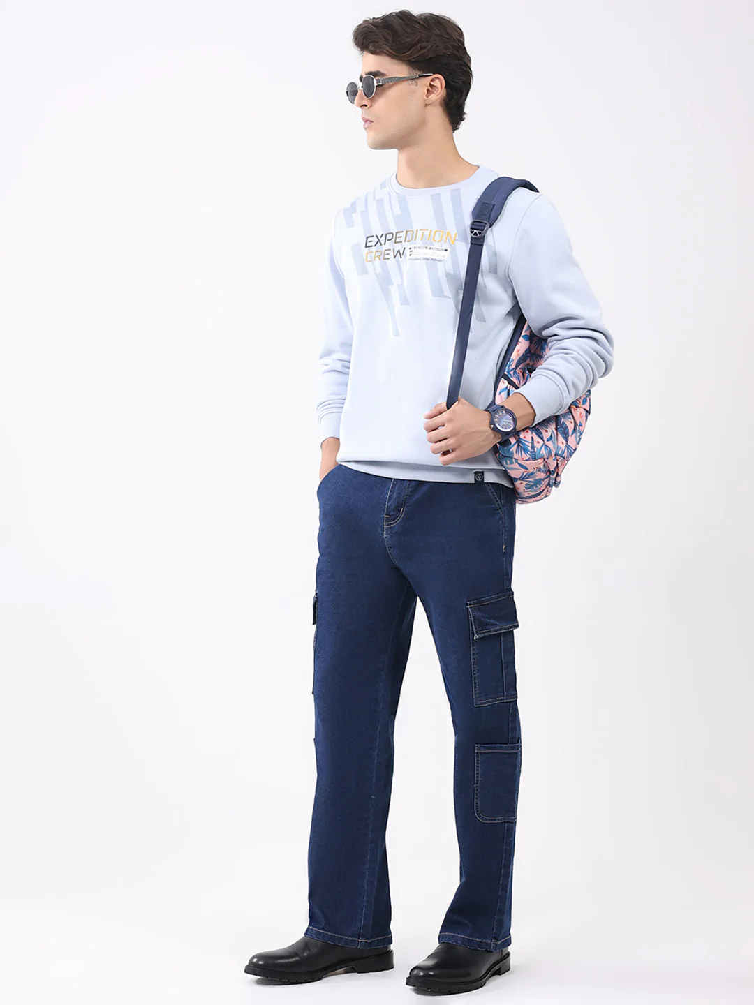 Men Sky Blue Printed Round Neck Full Sleeve Sweatshirt - Image 2