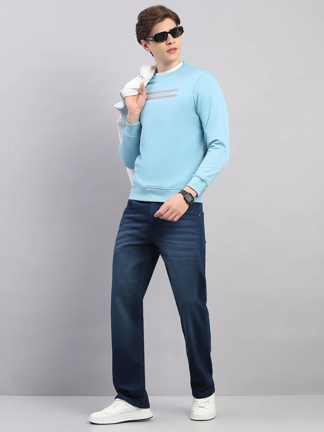 Men Sky Blue Printed Round Neck Full Sleeve Sweatshirt - Image 2