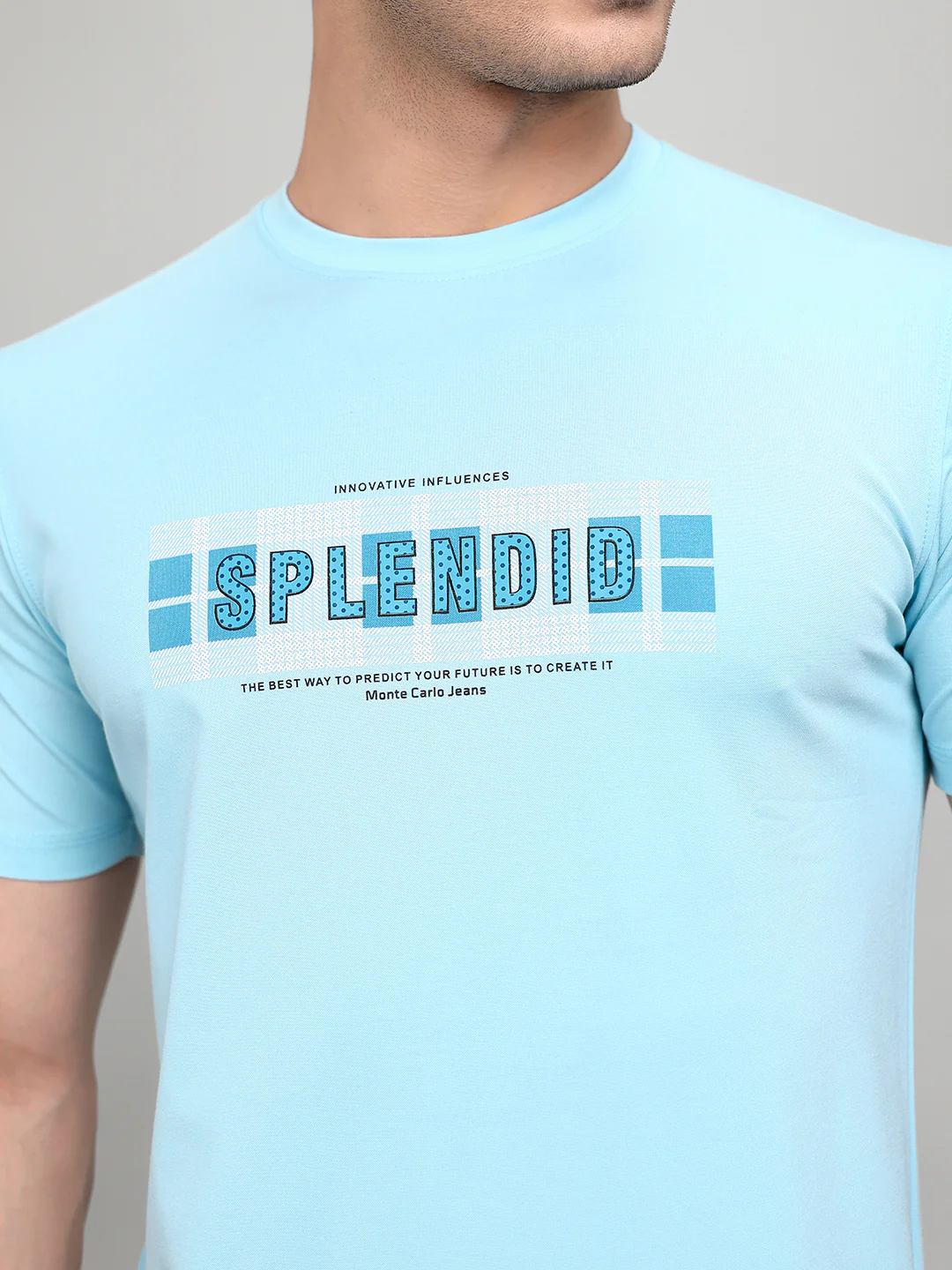 Men Sky Blue Printed Round Neck Half Sleeve T-Shirt - Image 4
