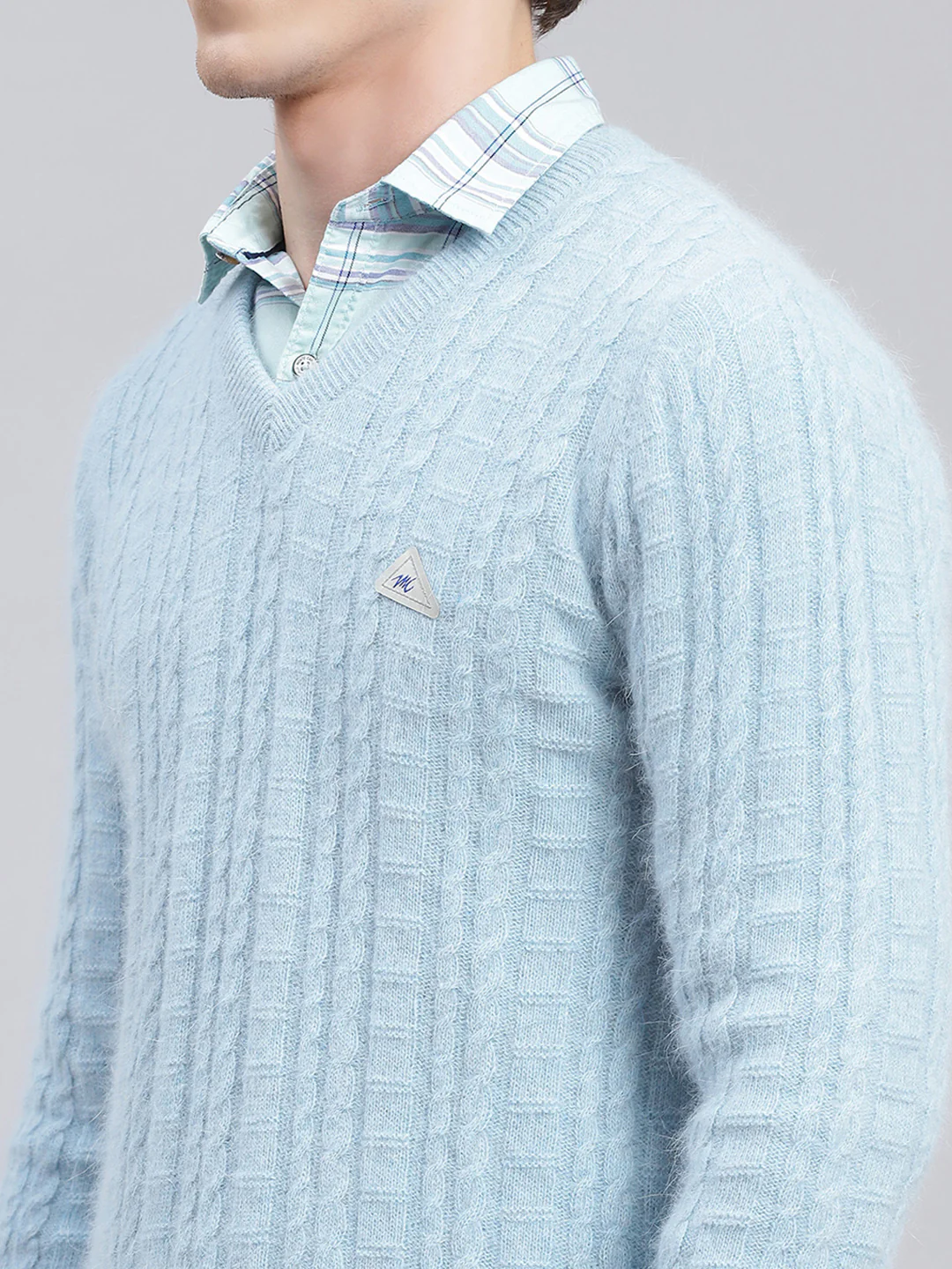Men Sky Blue Self Design Angoora Pullover - Image 6